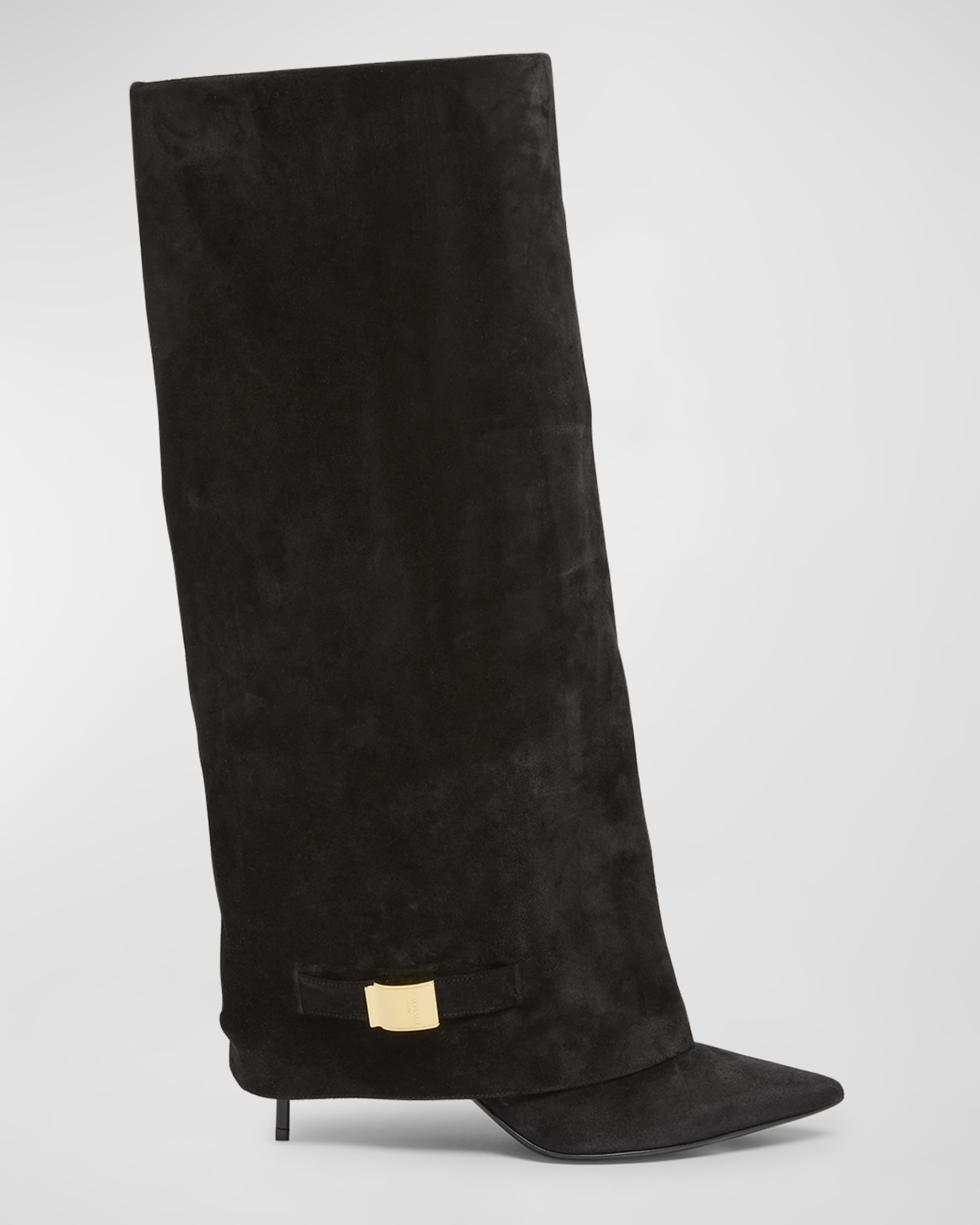 Balmain Uma Suede Foldover Knee Boots neimanmarcus REVERSIBLE