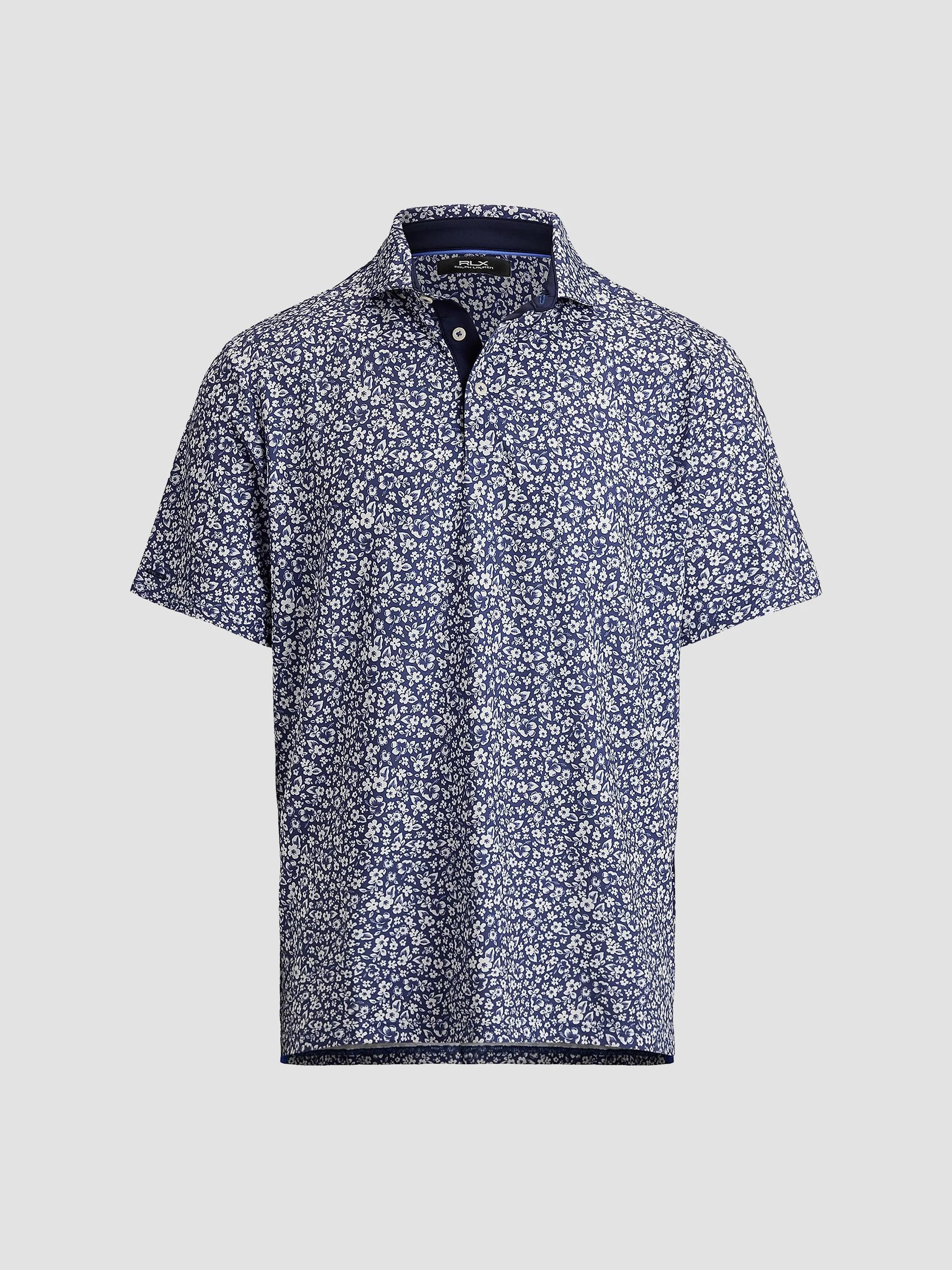 Men's Lightweight Airflow Knit Polo Shirt - Refined Navy Ditsy Hibiscus - 1