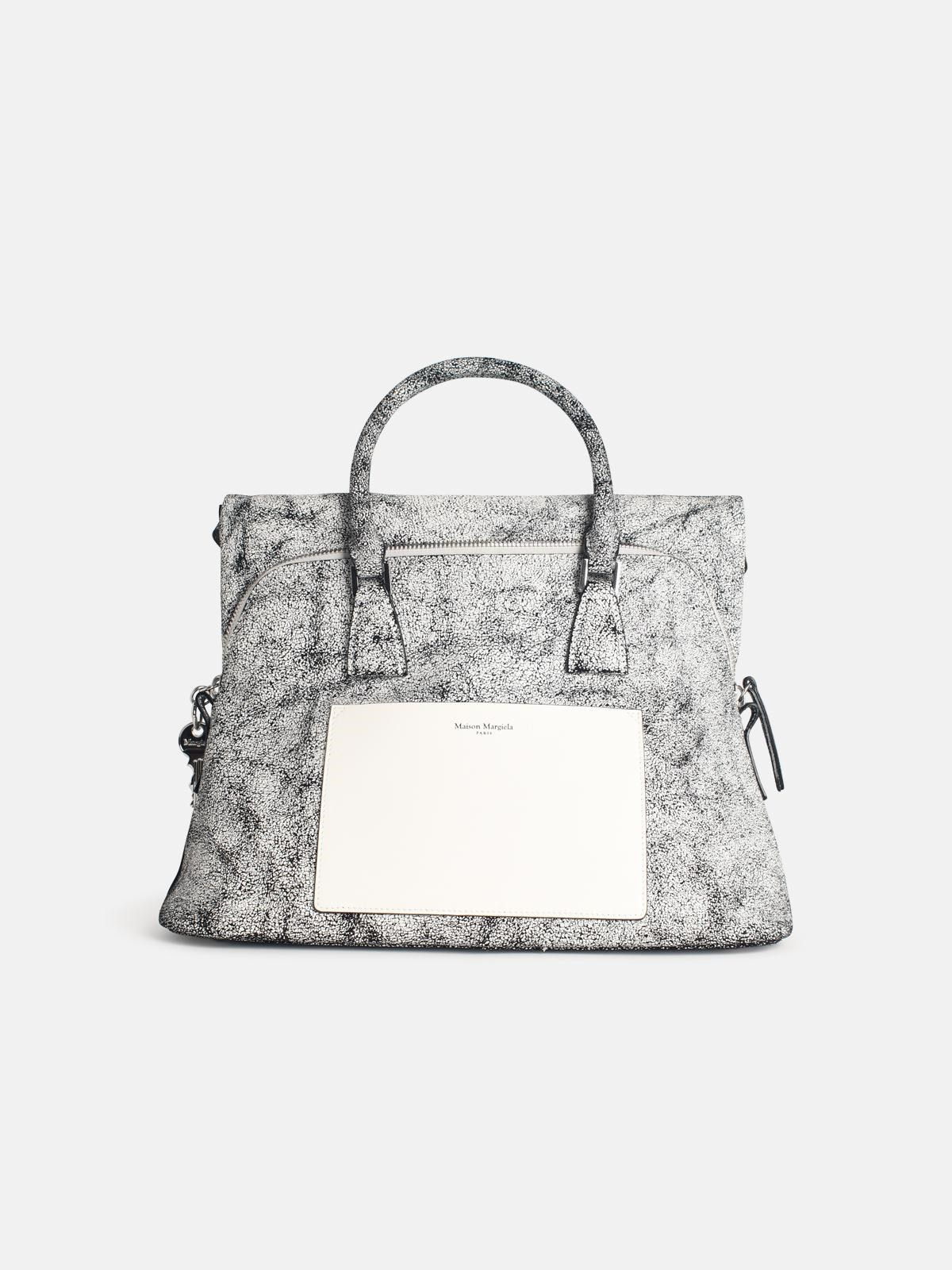 '5AC' BLACK AND WHITE CRACKED LEATHER BAG - 3