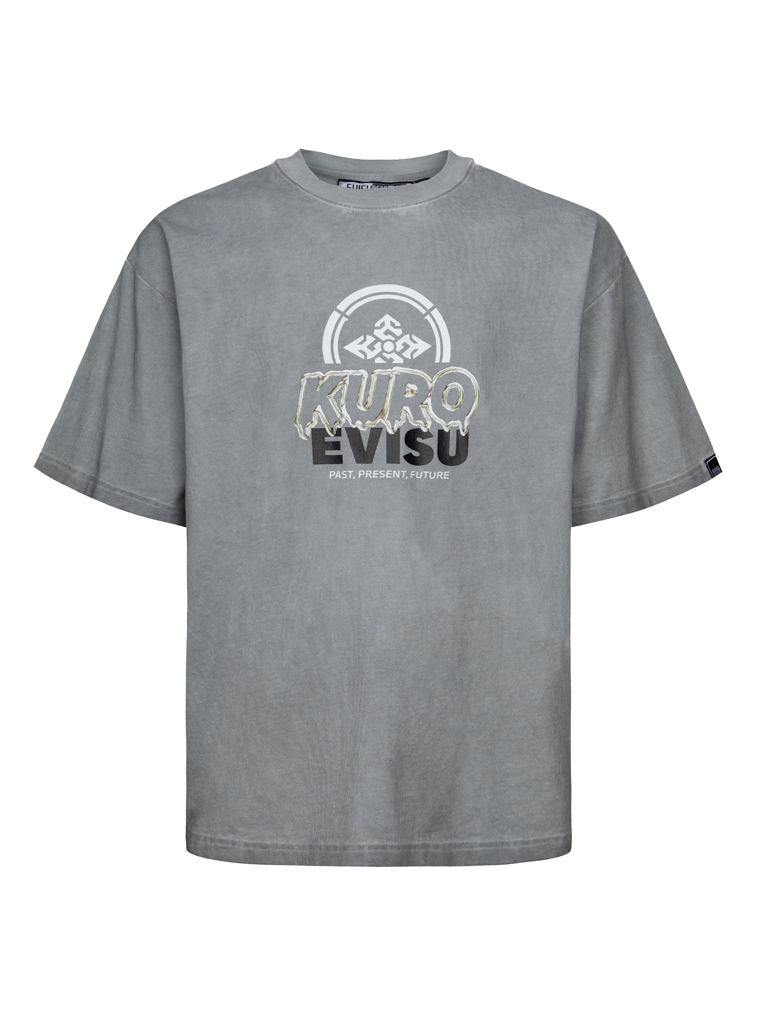 Kamon and Melting Metallic Logo Print Loose Fit T-Shirt - 11