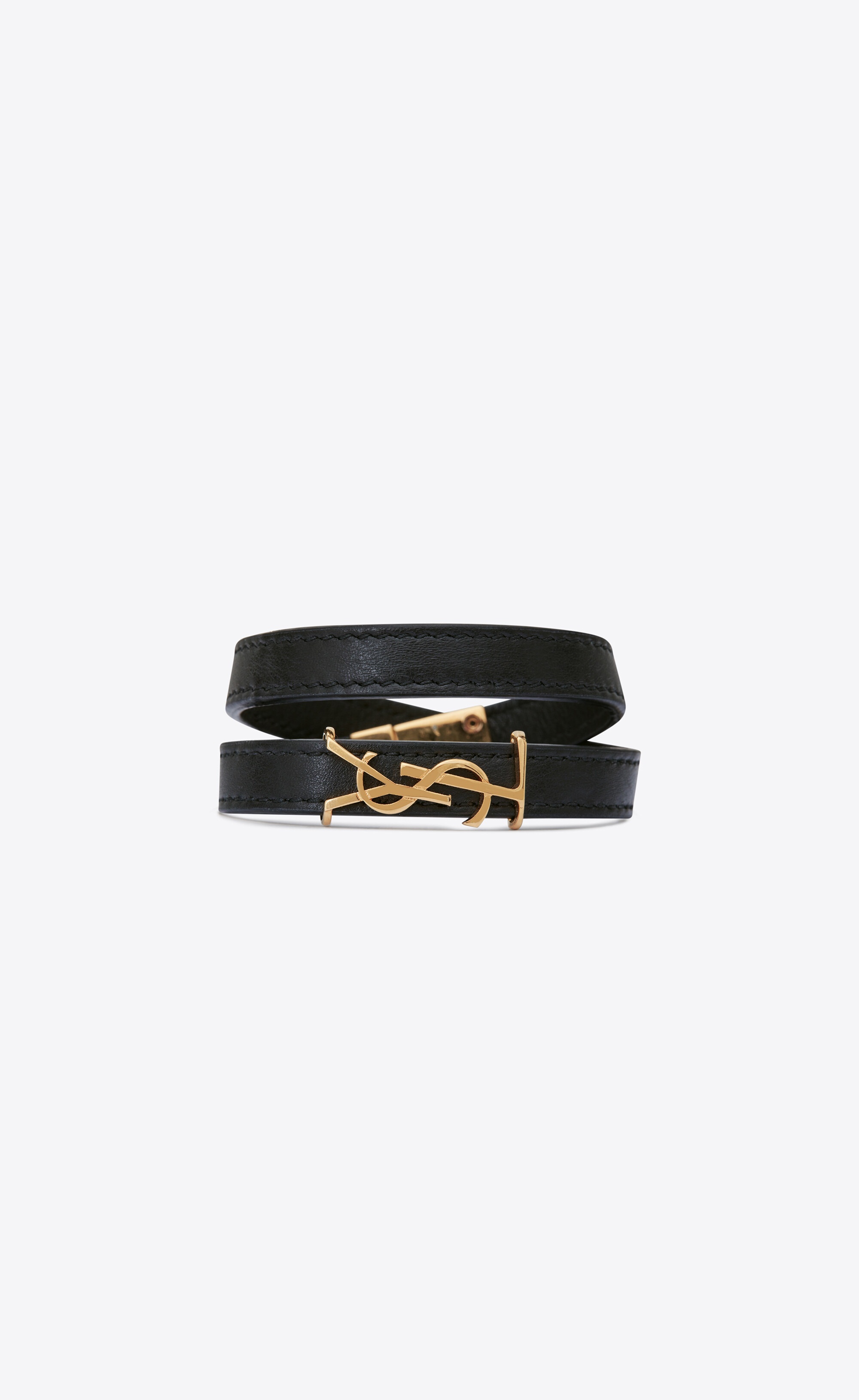opyum double wrap bracelet in leather and gold-toned metal - 1