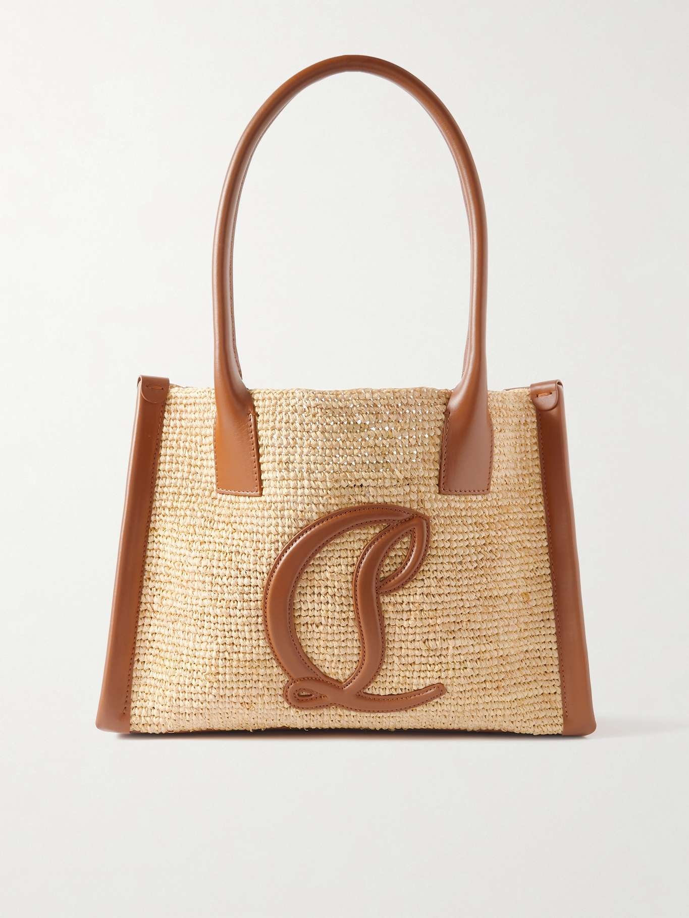 By My Side small leather-trimmed raffia tote - 1