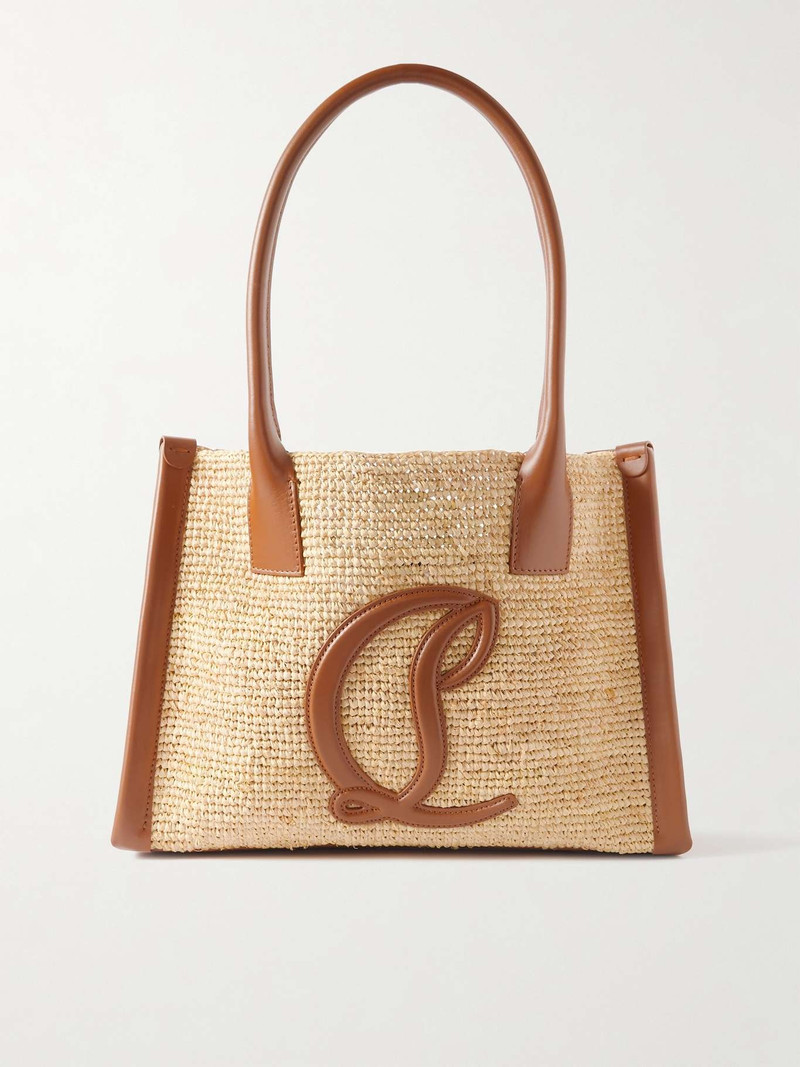 By My Side small leather-trimmed raffia tote 1