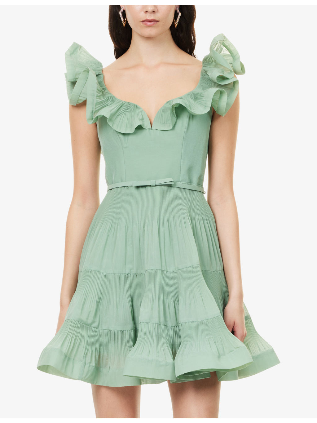 Pleated Frilled Woven Mini Dress - 3
