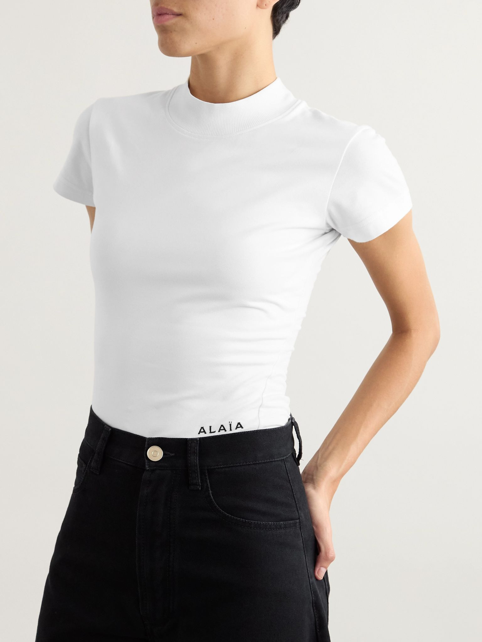 Embroidered stretch-cotton jersey bodysuit White - 3