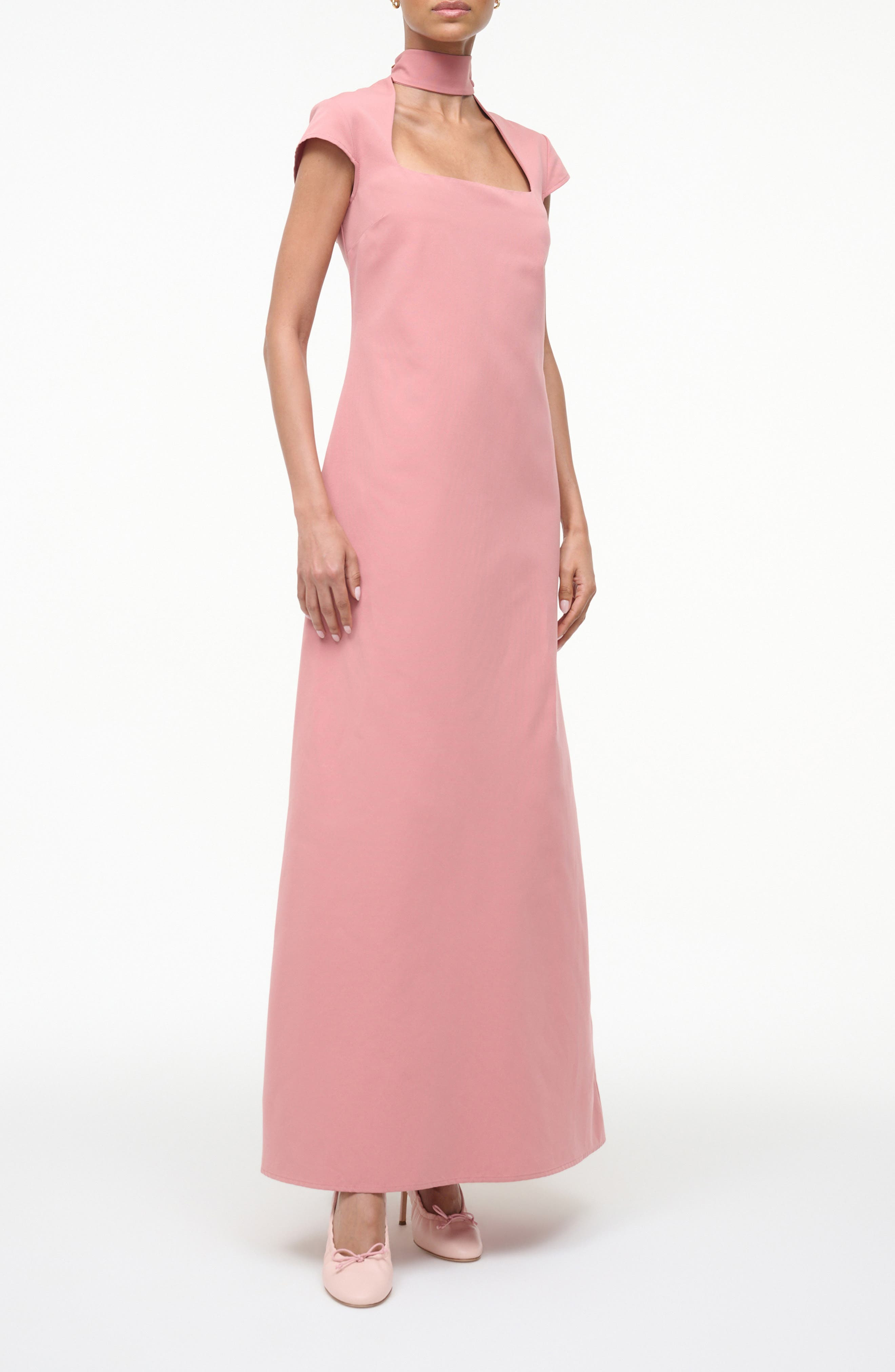 STAUD Ingrid Scarf Cap Sleeve A-Line Dress in Rosewater at Nordstrom - 3
