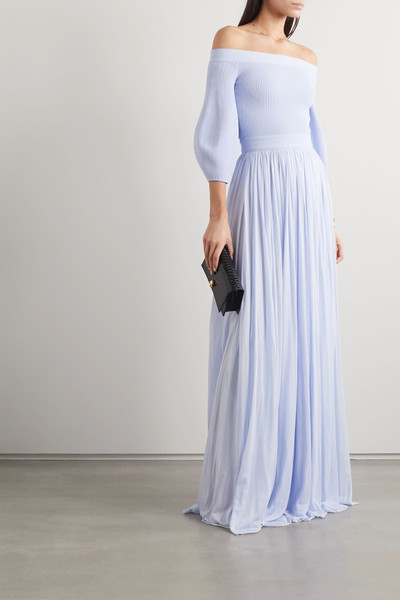 Alexander McQueen Off-the-shoulder ribbed-knit and crepe de chine gown outlook