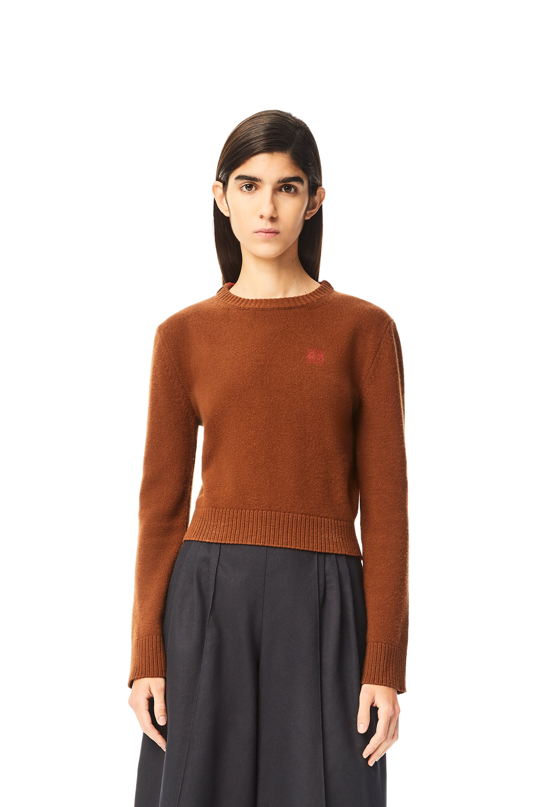 Anagram embroidered cropped sweater in wool - 3