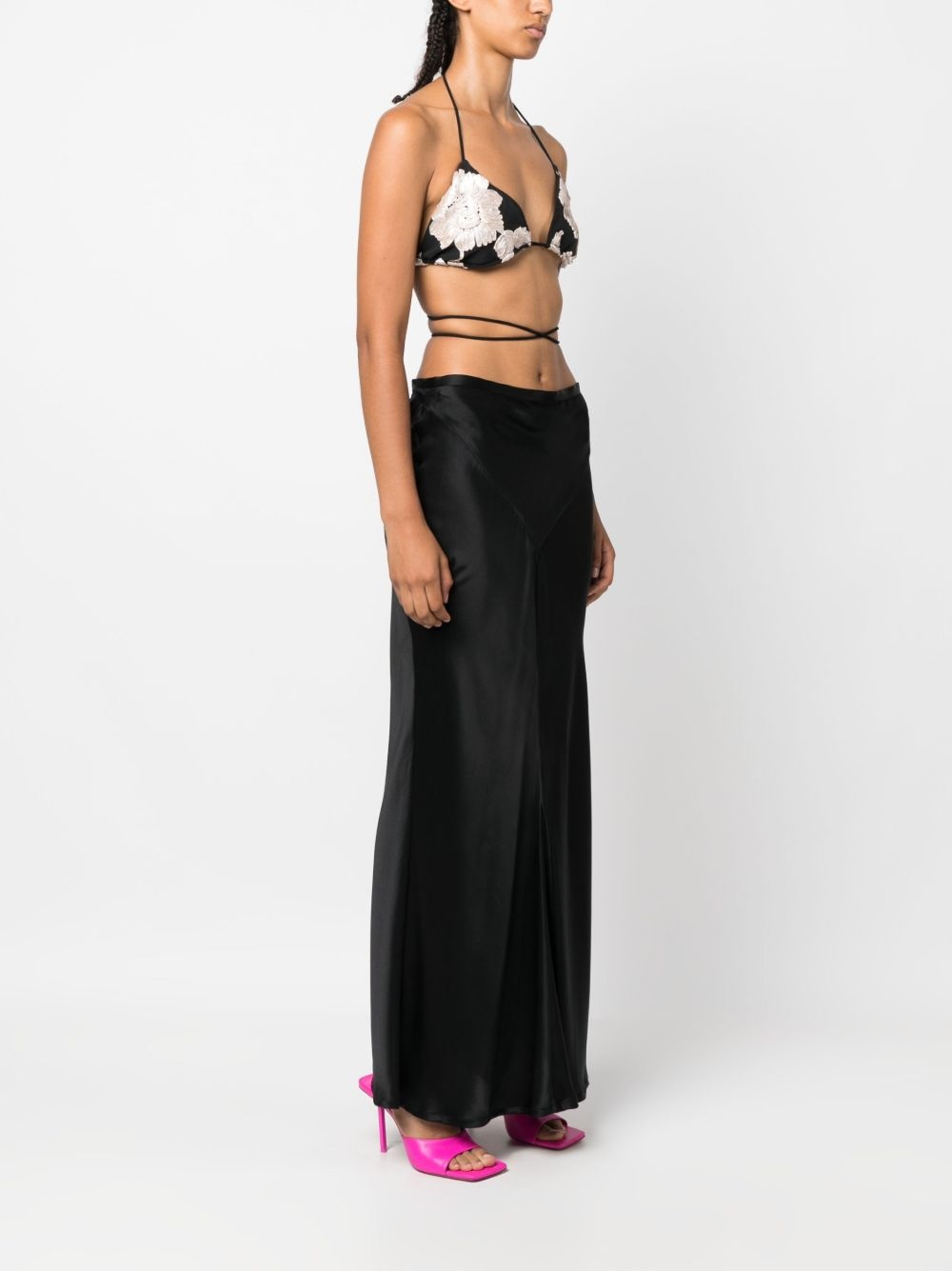 floral-embroidered halterneck bra top - 3