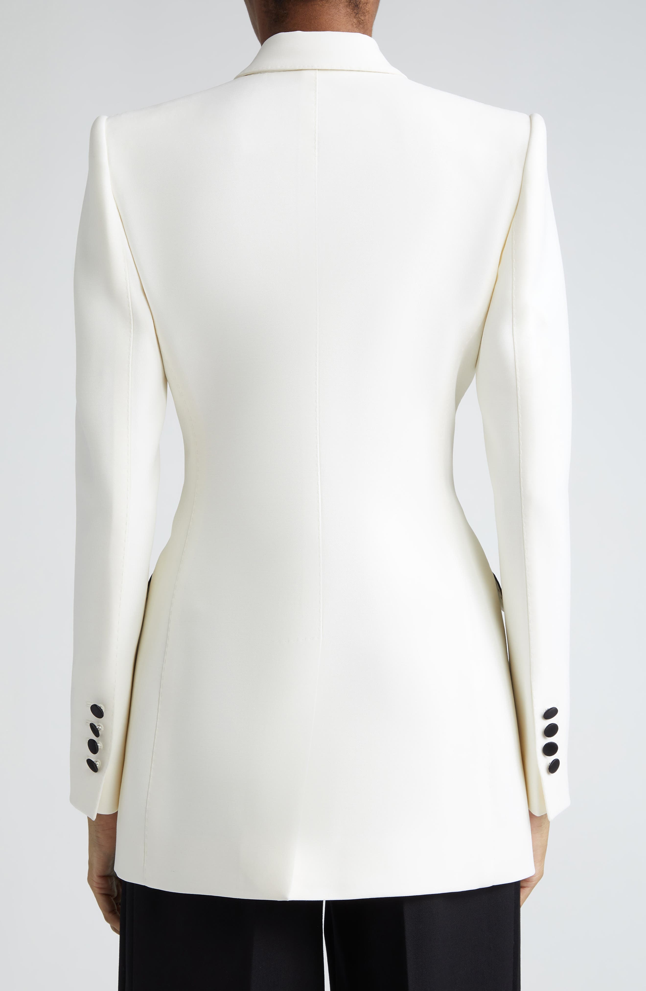 Contrast Detail Double Breasted Wool Blend Blazer - 3