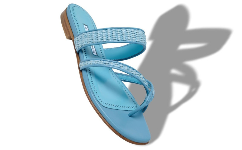 Manolo Blahnik Blue Raffia Flat Sandals outlook