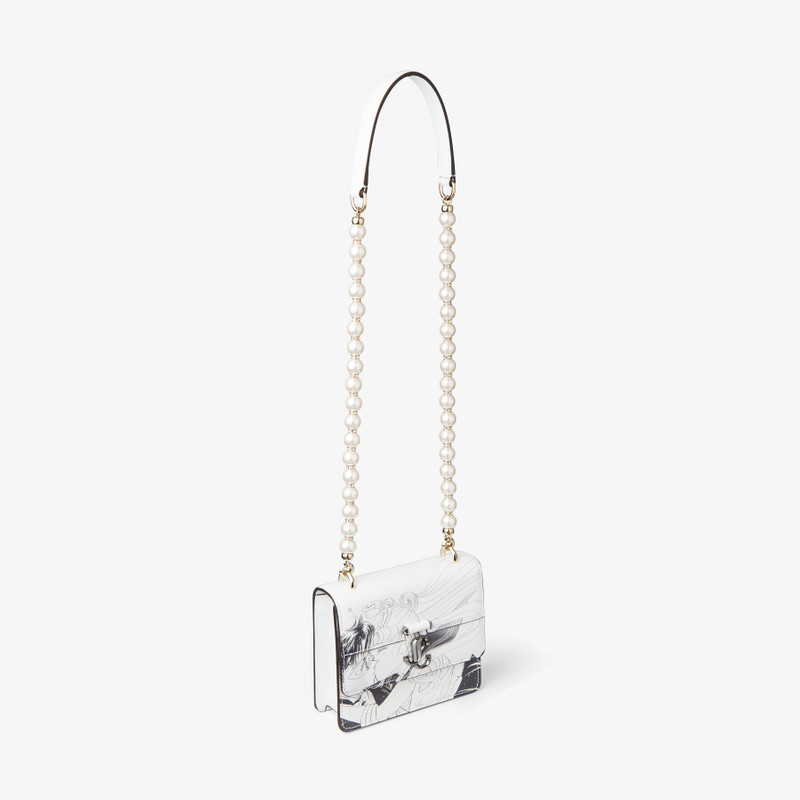 Sailor Moon & Tuxedo Mask Varenne Quad XS
Monochrome Printed Leather Shoulder Bag with Pearl Strap 5