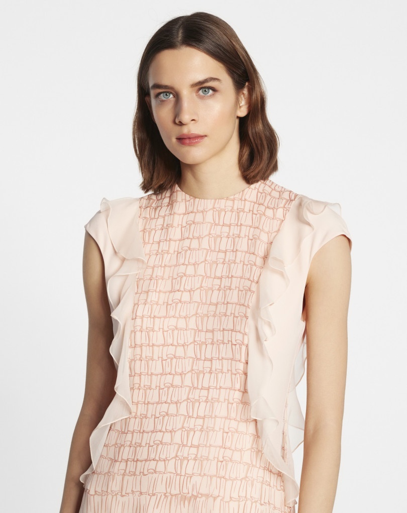 TROMPE L'OEIL PRINTED SLEEVELESS RUFFLE DRESS - 4