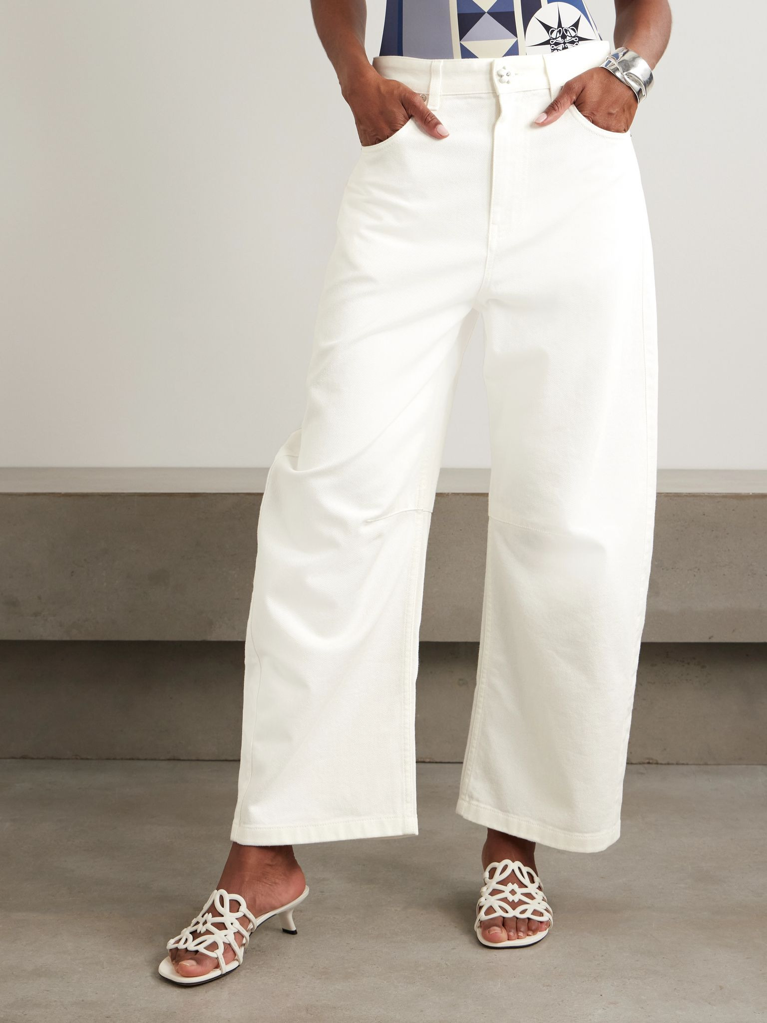 + Paula's Ibiza paneled embellished mid-rise barrel-leg jeans White - 3