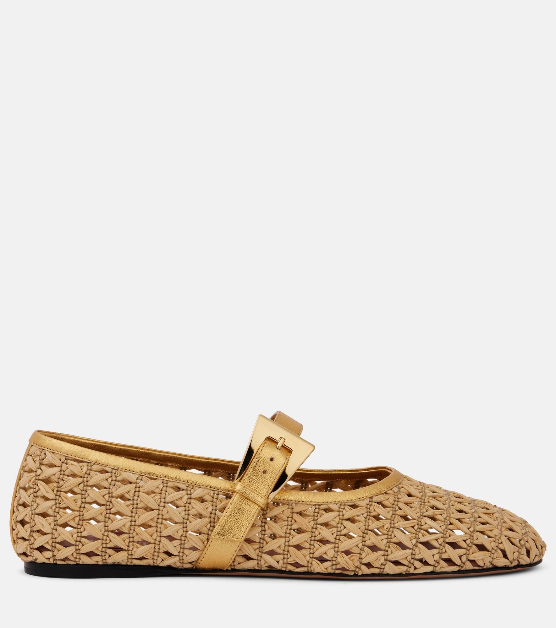 Sveva woven leather-trimmed ballet flats - 4