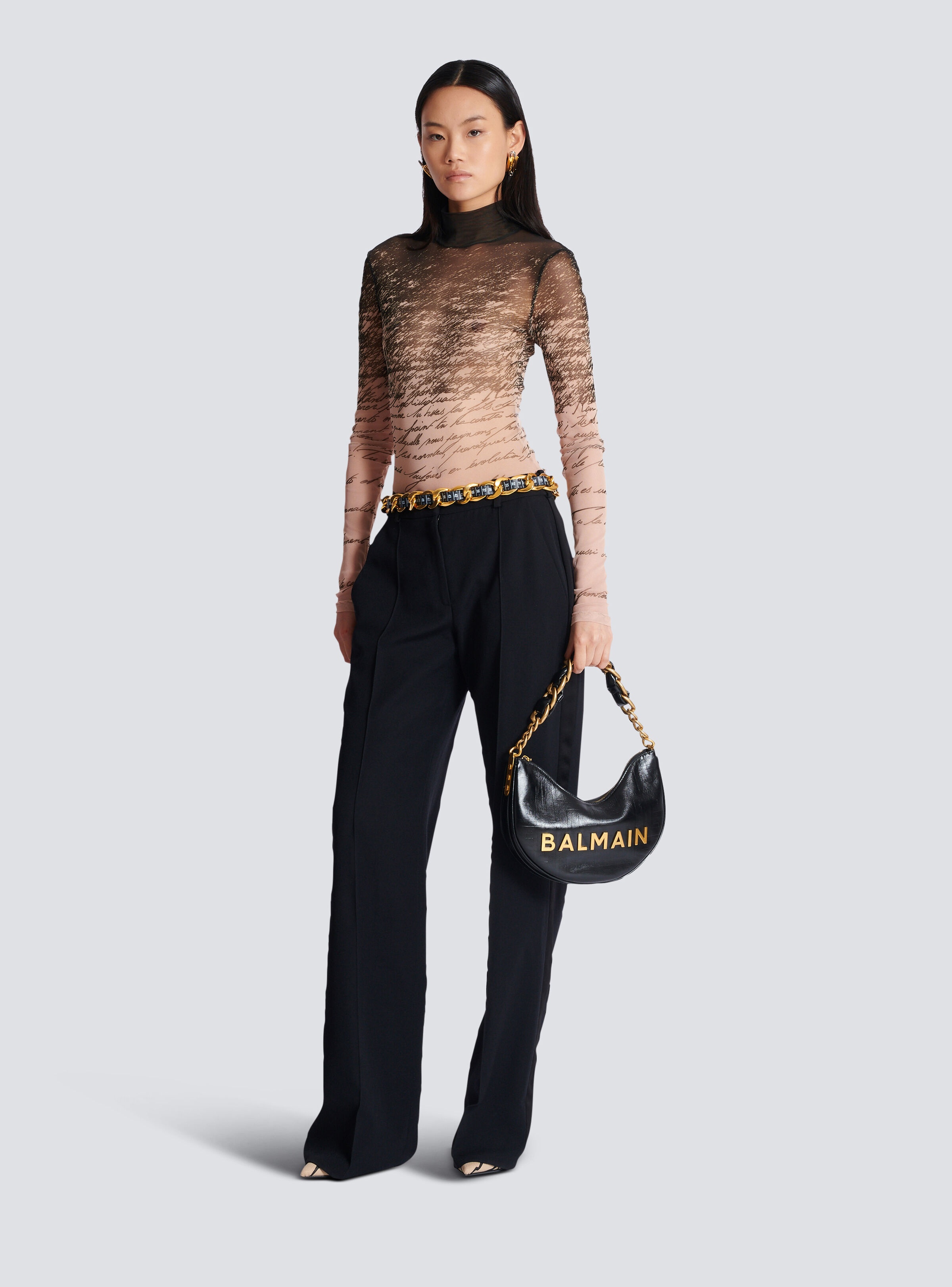 Balmain 1945 Soft Moon bag in monogrammed calfskin | REVERSIBLE