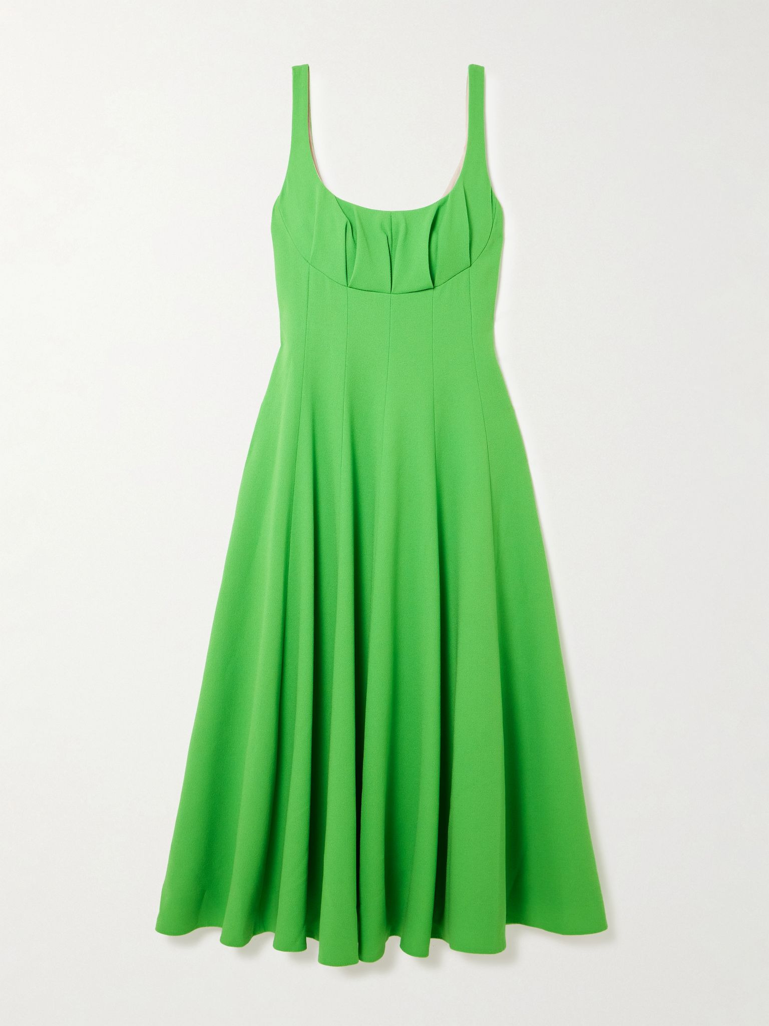 Collins pleated paneled wool-crepe midi dress Bright green - 1