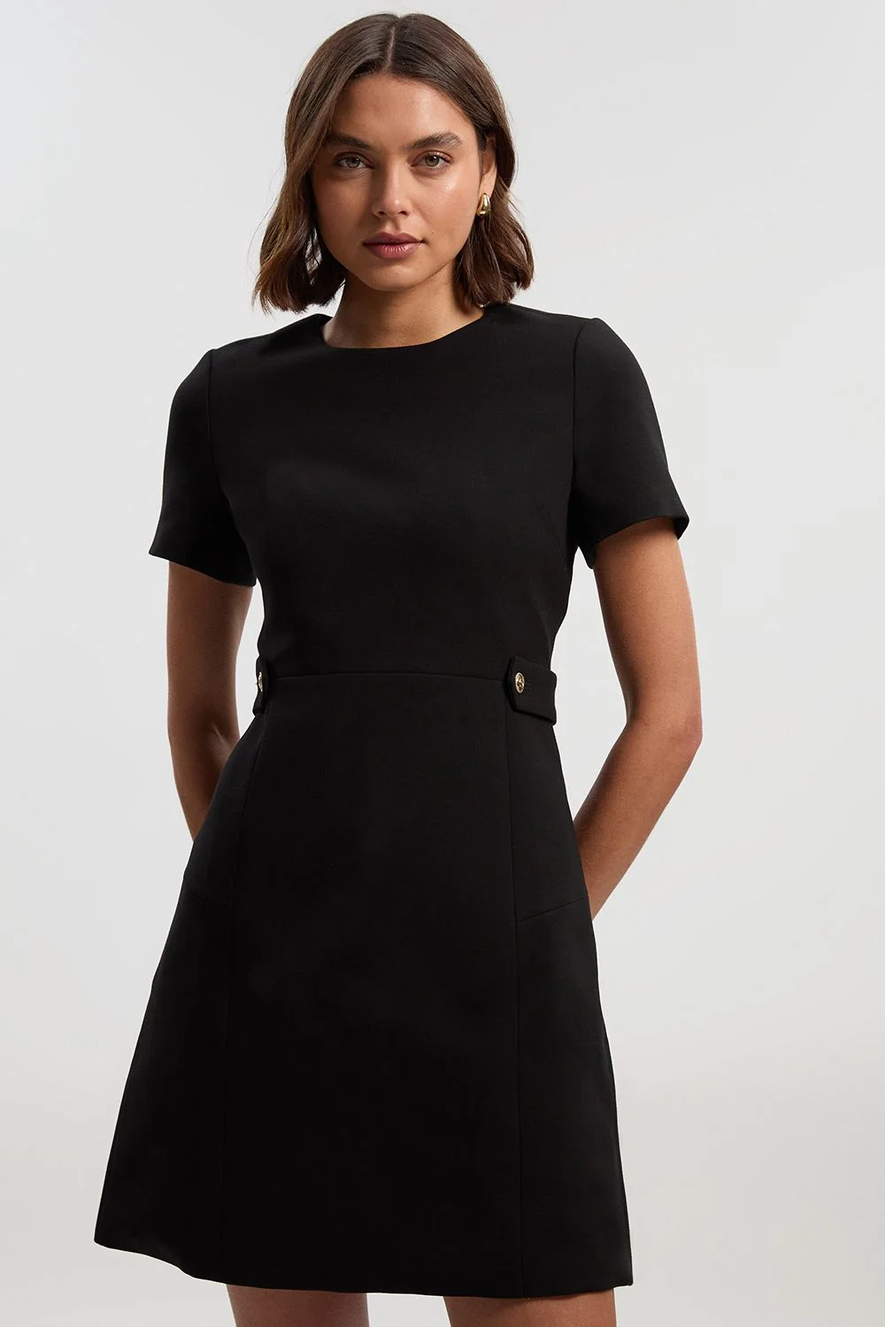 Compact Stretch Essential Waist Tab Detail Tailored Mini Dress - 1