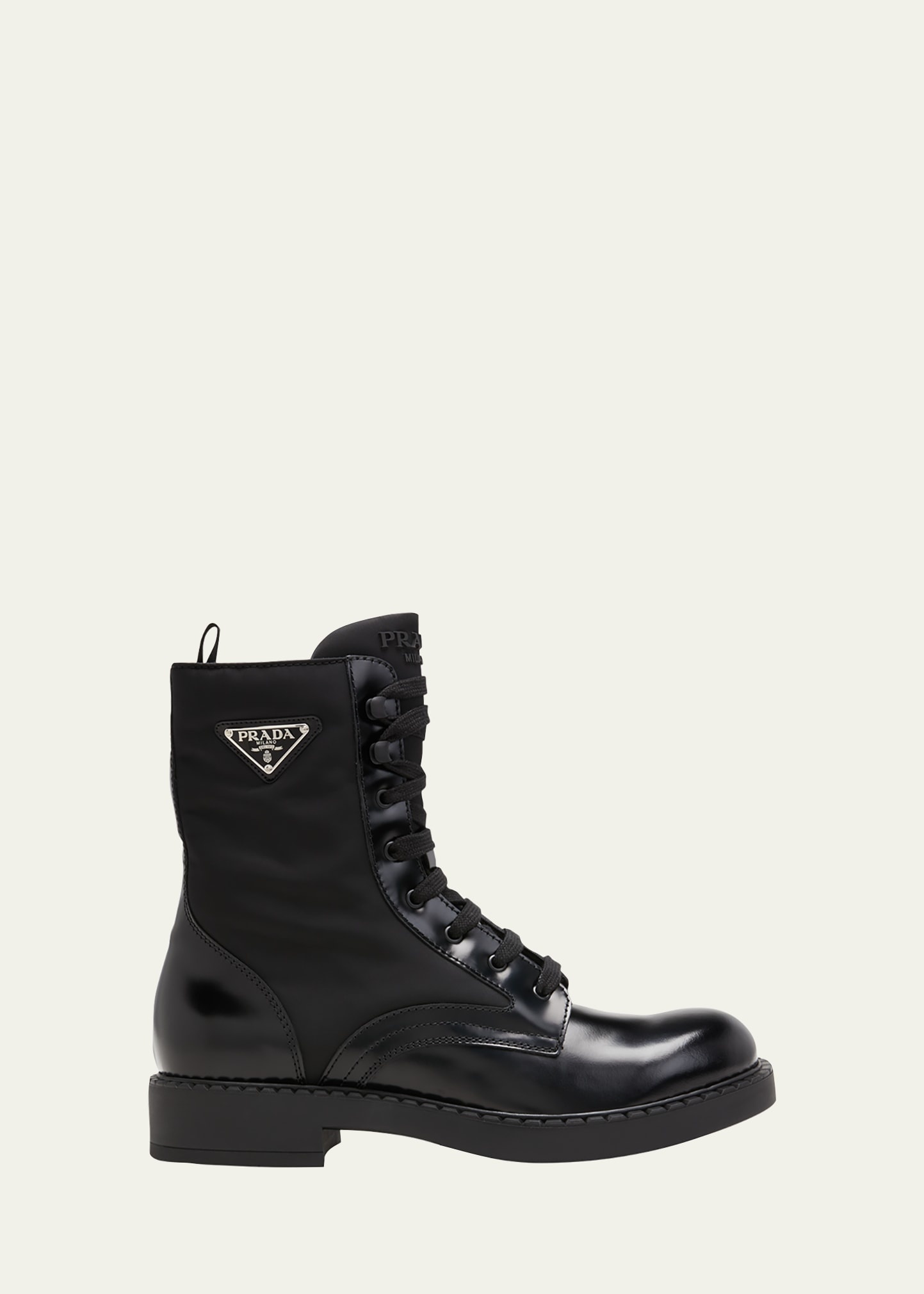 Men's Nylon & Leather Triangle Logo Combat Boots - 1