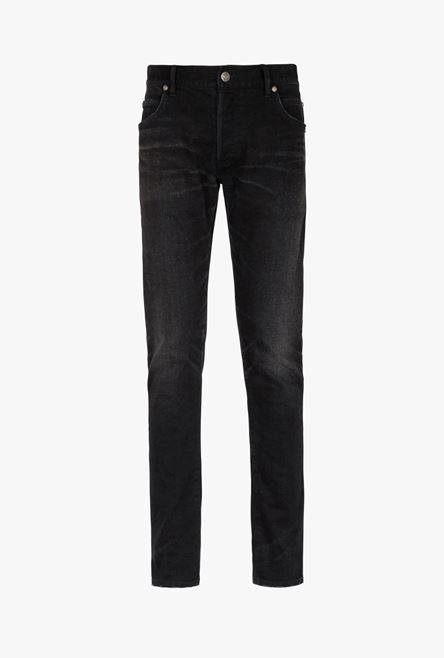 Slim cut faded black cotton jeans with embossed Balmain logo - 1