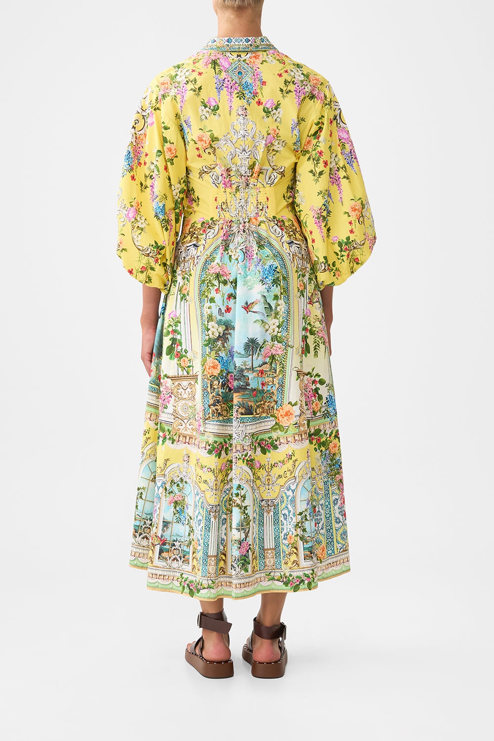 WAIST TIE SHIRT DRESS WITH BUBBLE SLEEVE - 3