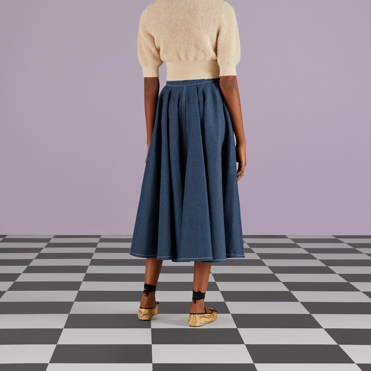 Pleated denim skirt - 6