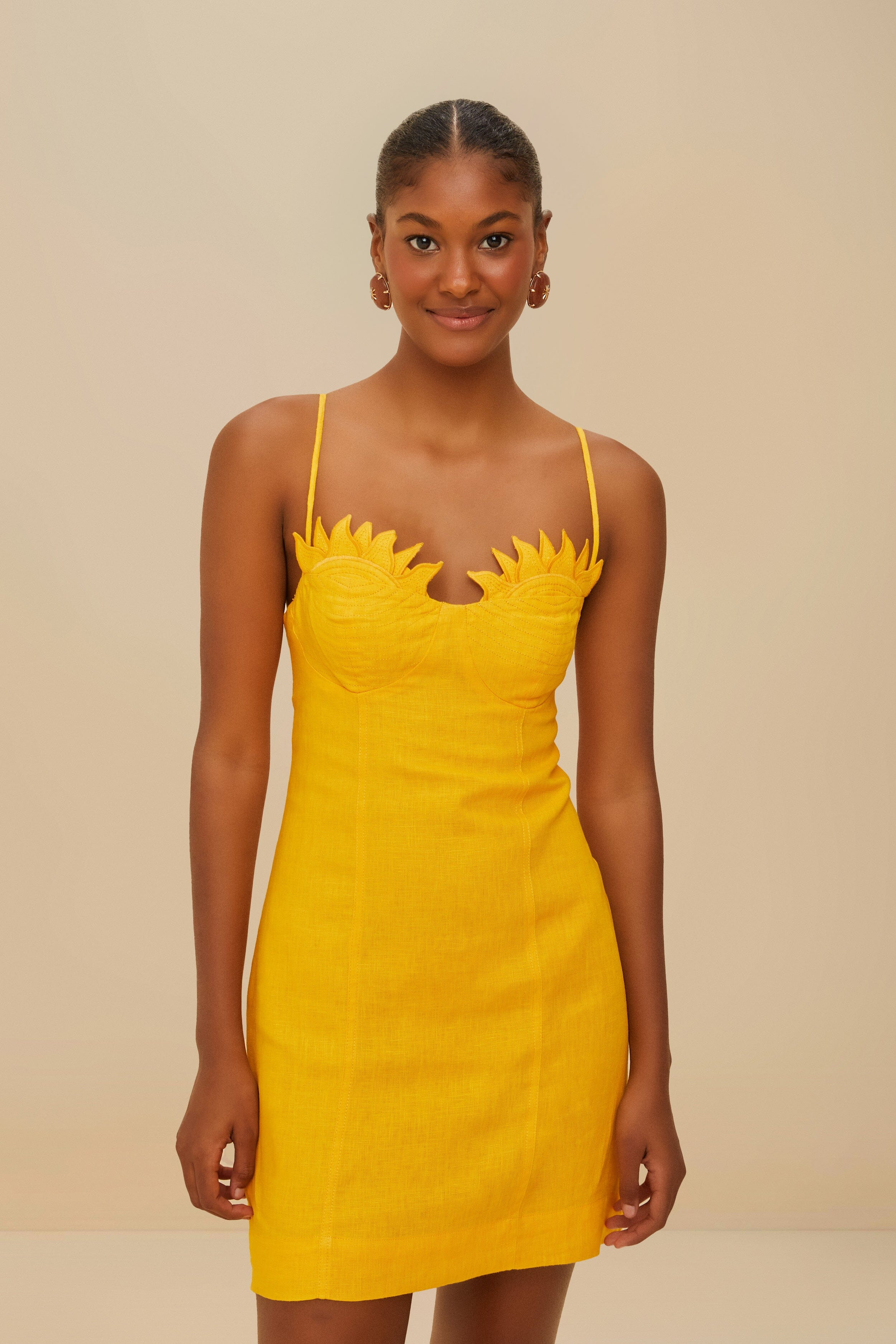 Yellow Sunrise Cup Euroflax™ Premium Linen Mini Dress - 2