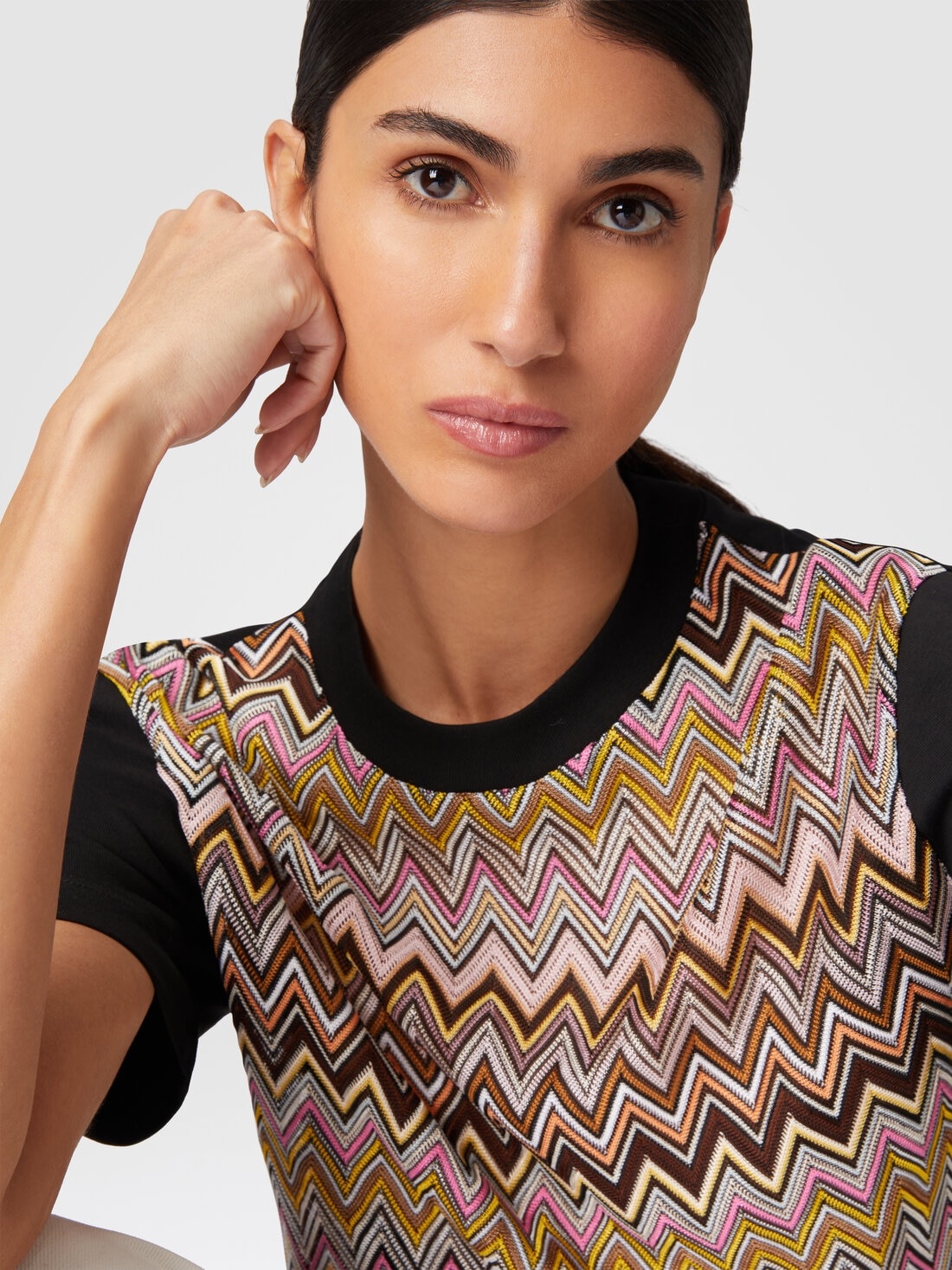 Cotton jersey T-shirt with chevron inserts - 5