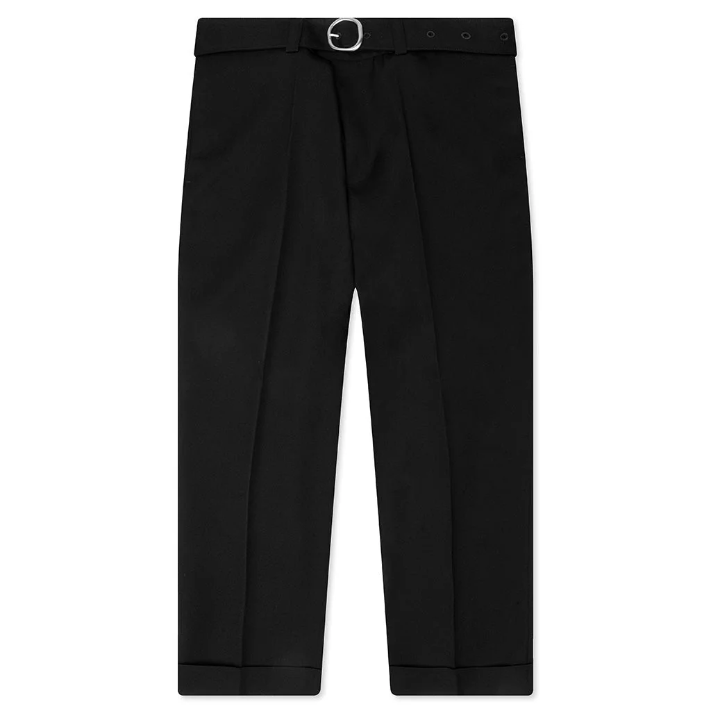 GABARDINE BELTED TROUSERS - BLACK - 1
