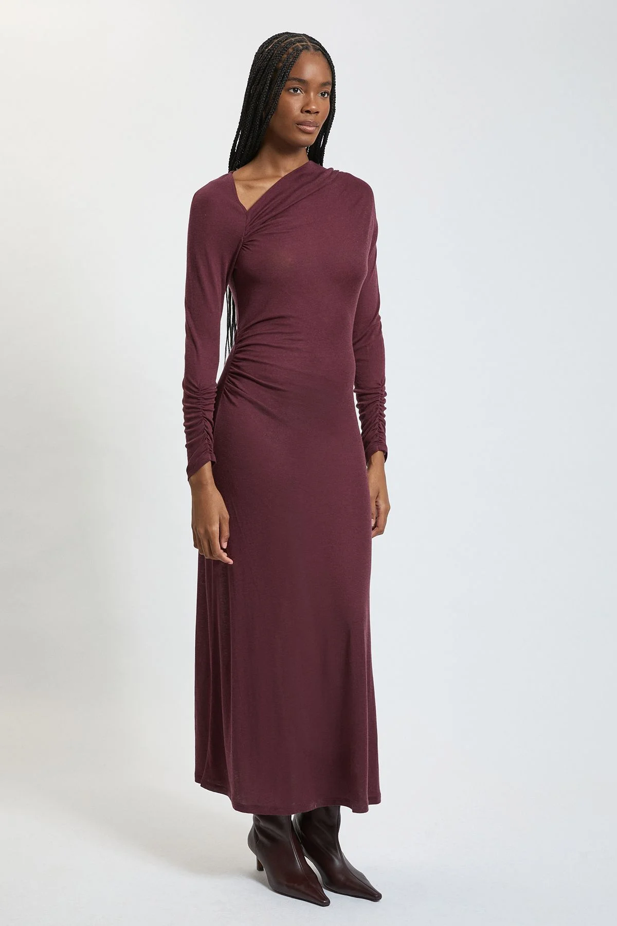 Wool Blend Asymmetric Hem Jersey Dress - 1