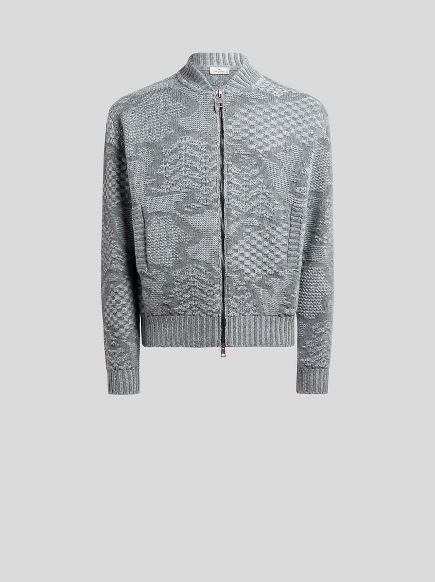 KNIT WOOL-BLEND BOMBER JACKET WITH MOTIF - 1