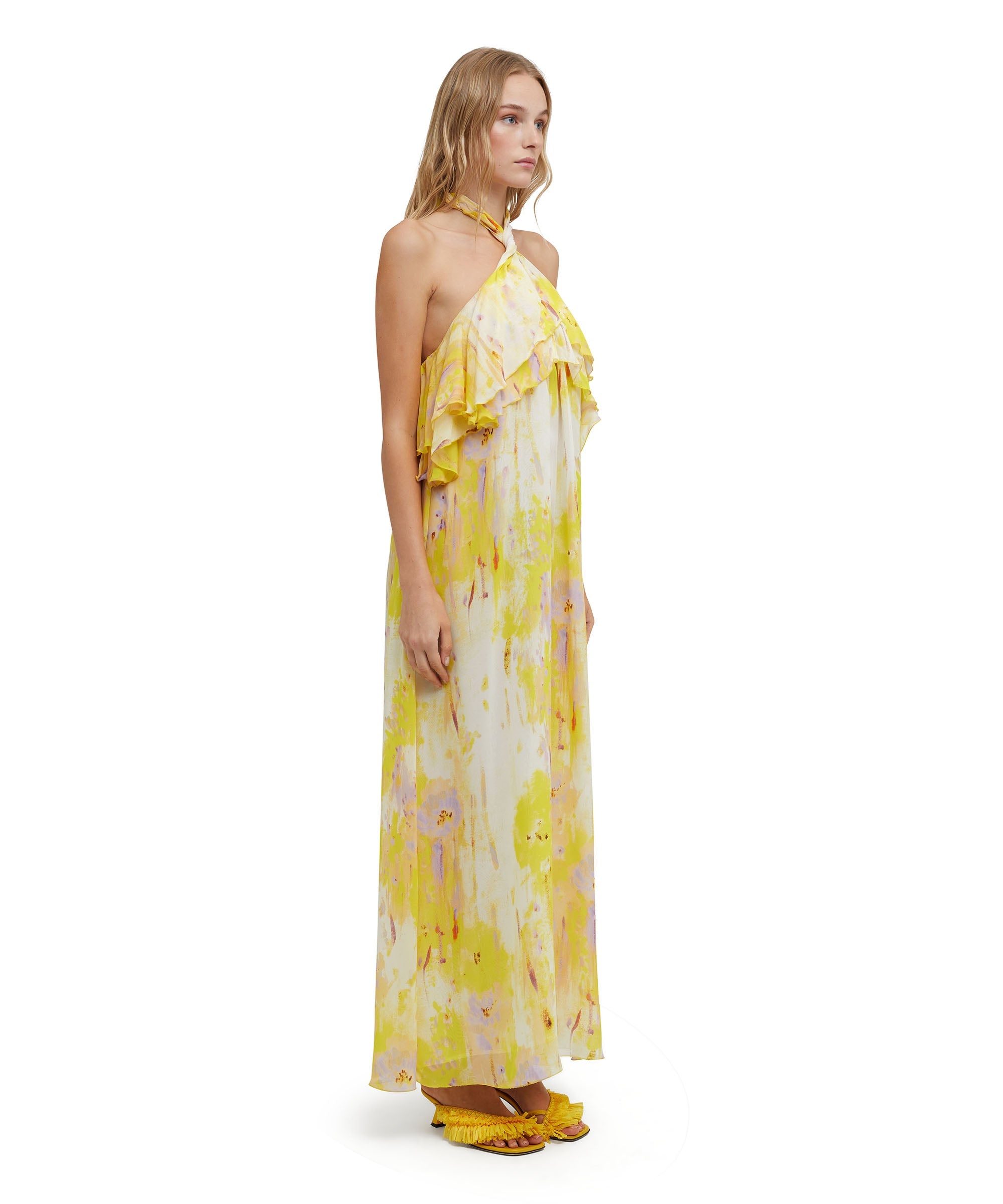 Long sleeveless dress with georgette "artsy flower" print - 4