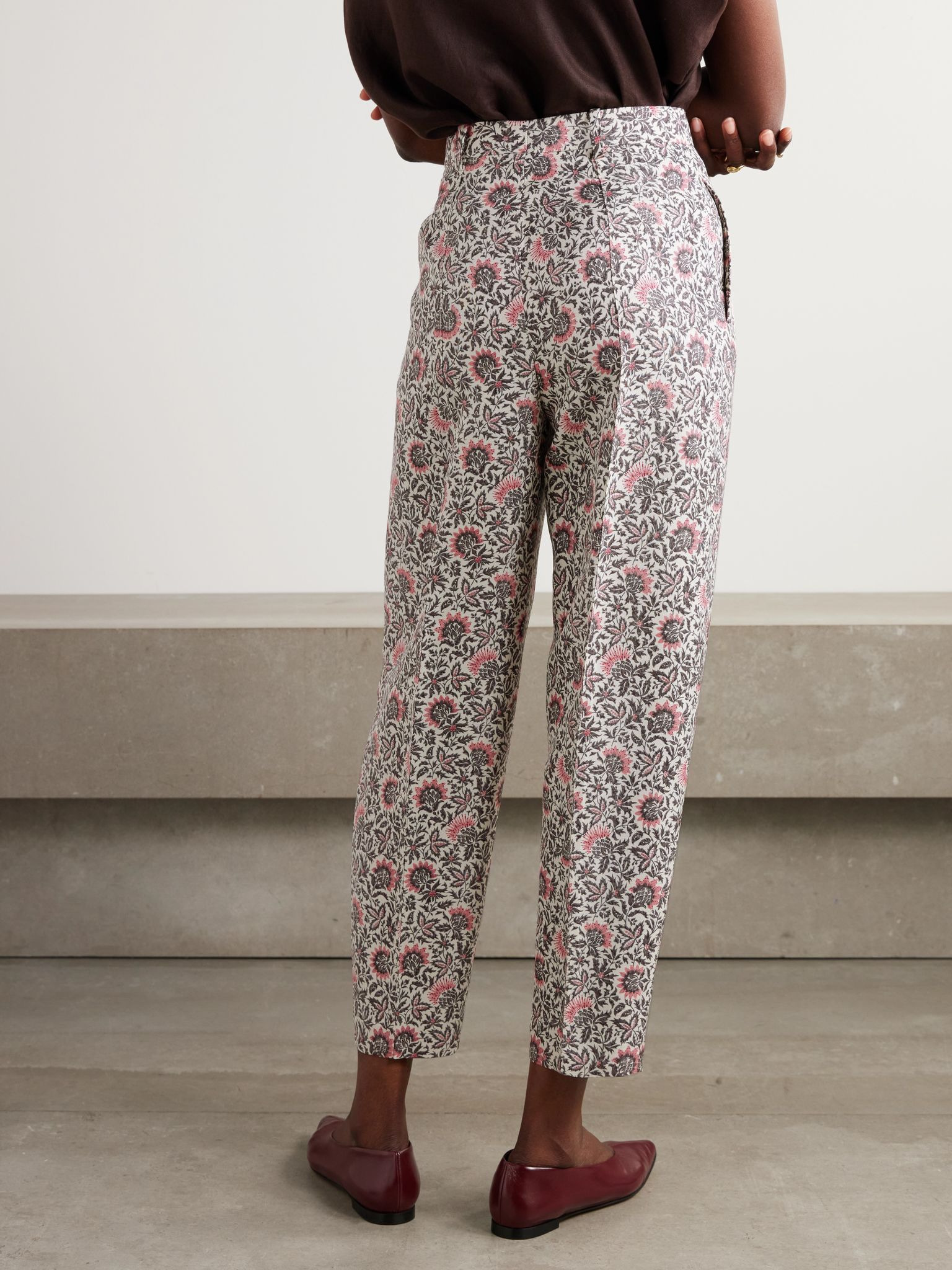 Dan floral-print silk tapered pants Cream - 4