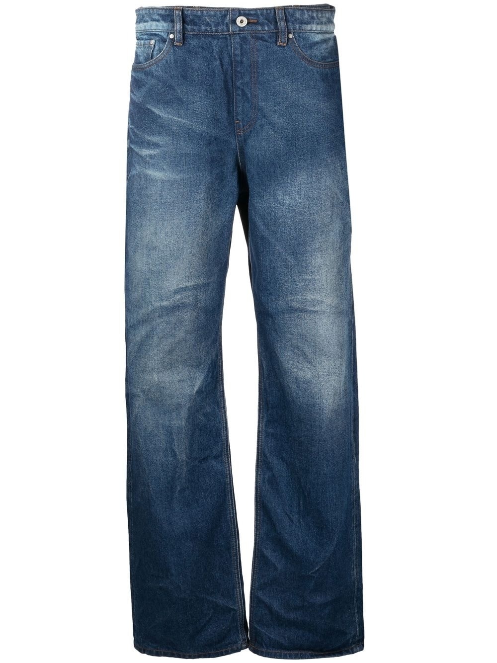 Navy Lazy layered-effect straight-leg jeans - 1