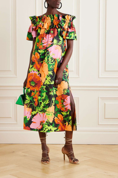 La DoubleJ Breakfast off-the-shoulder floral-print cotton-poplin midi dress outlook