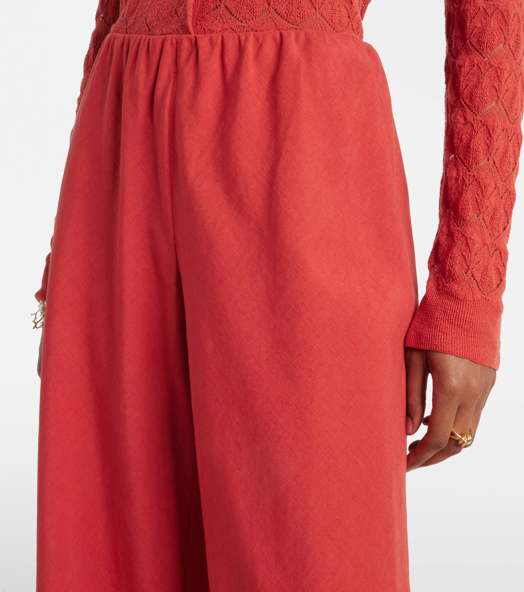 Cotton and linen-blend wide-leg pants - 4