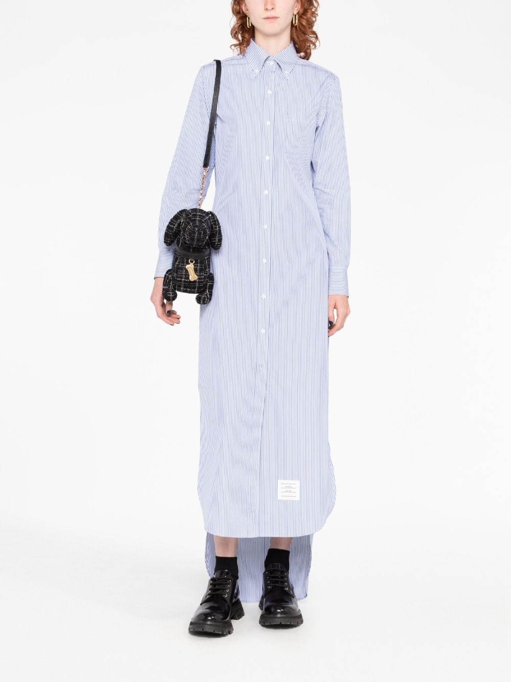 logo-patch striped maxi shirtdress - 2