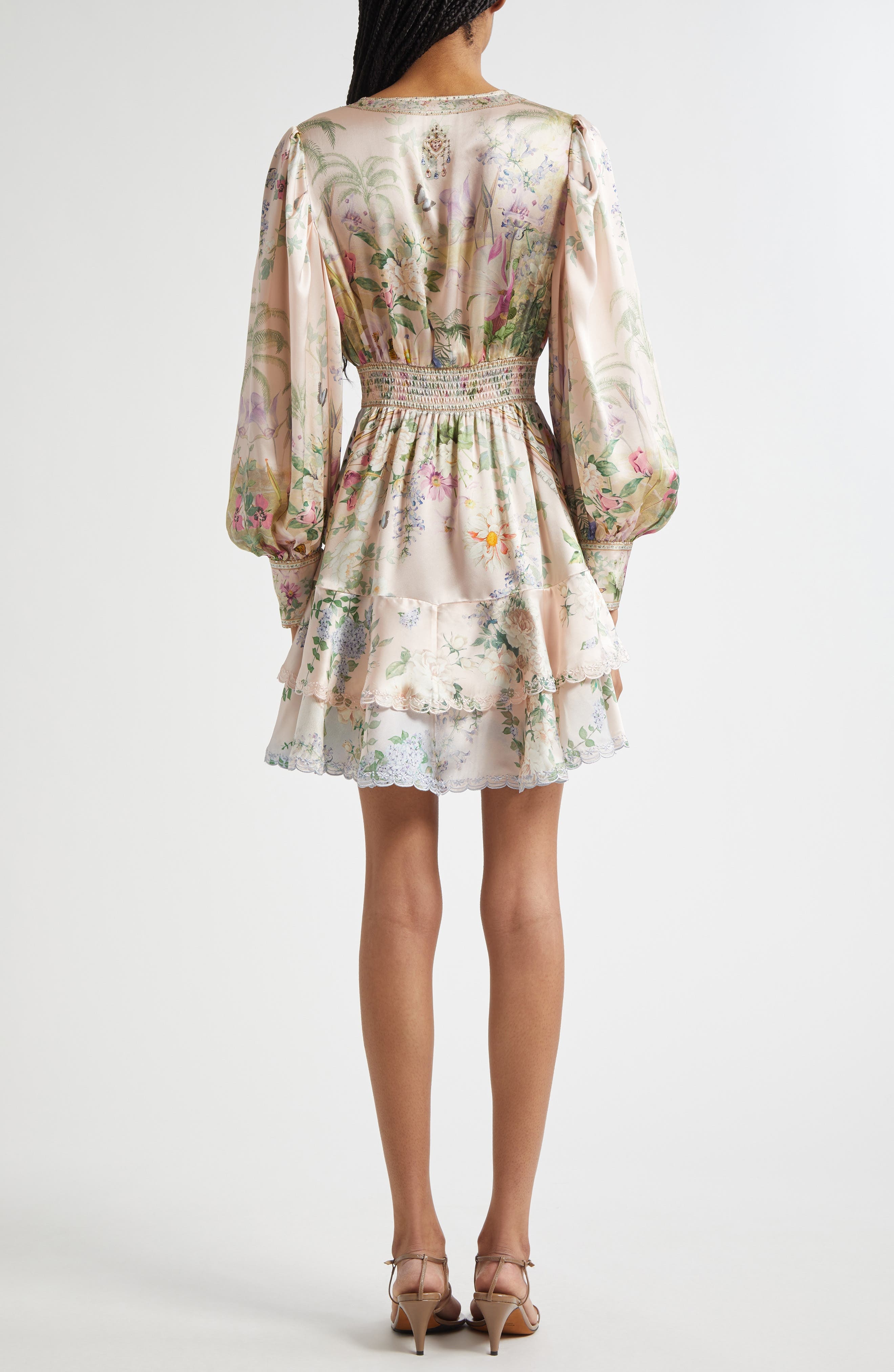 Camilla Button Front Long Sleeve Silk Charmeuse Minidress in Palacio Playground at Nordstrom - 2