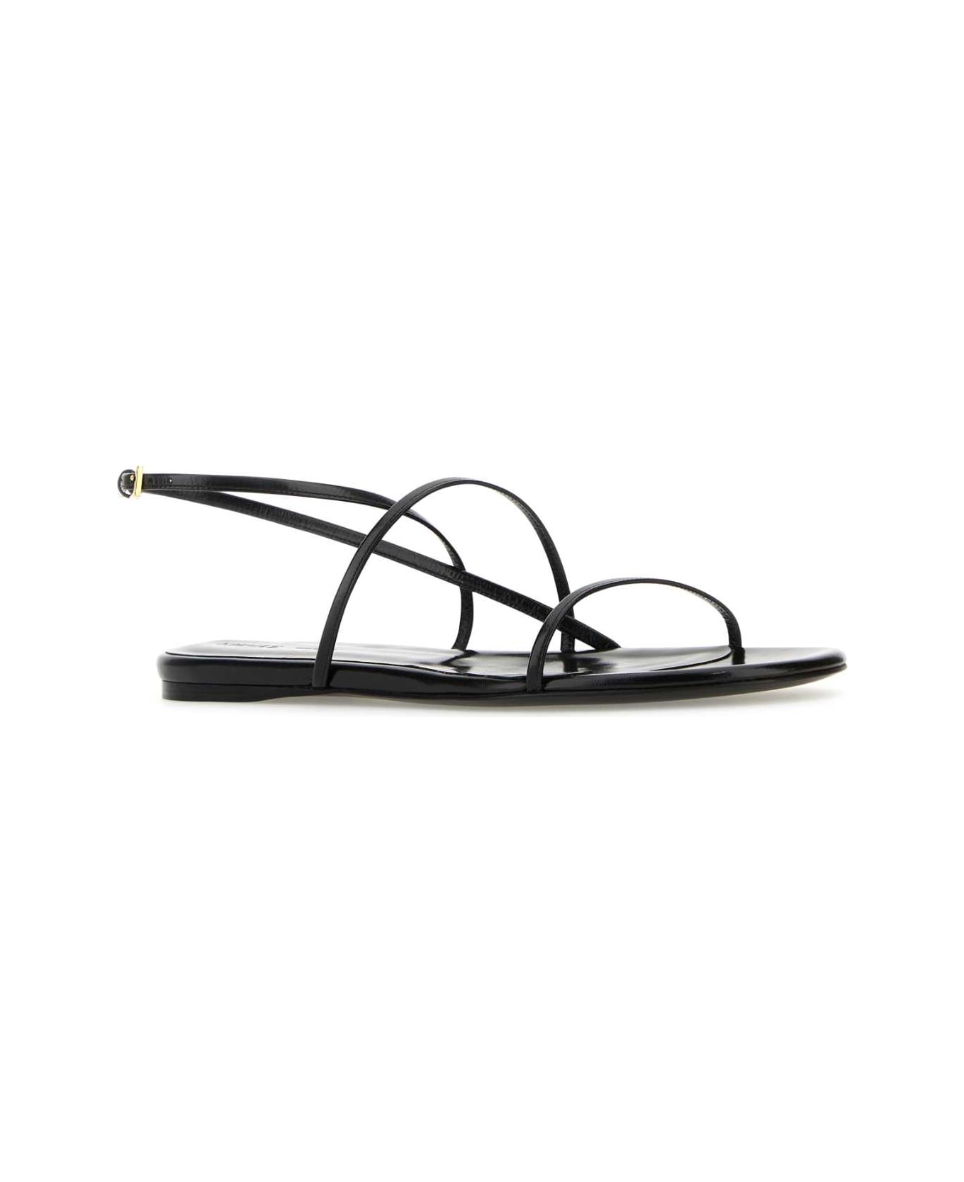Black Leather Loop Sandals - 2