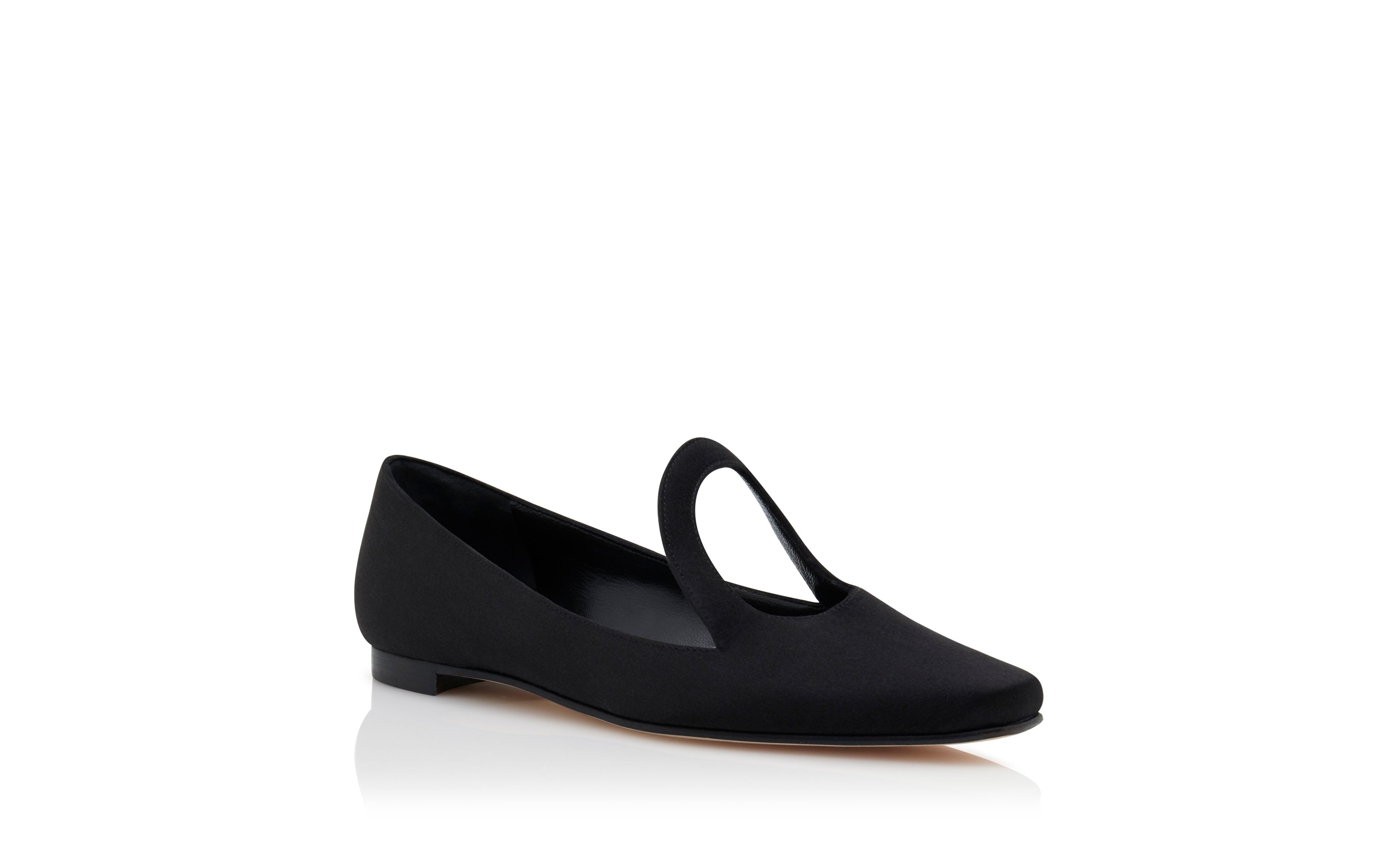 Black Satin Cut-Out Detail Flat Shoes - 3