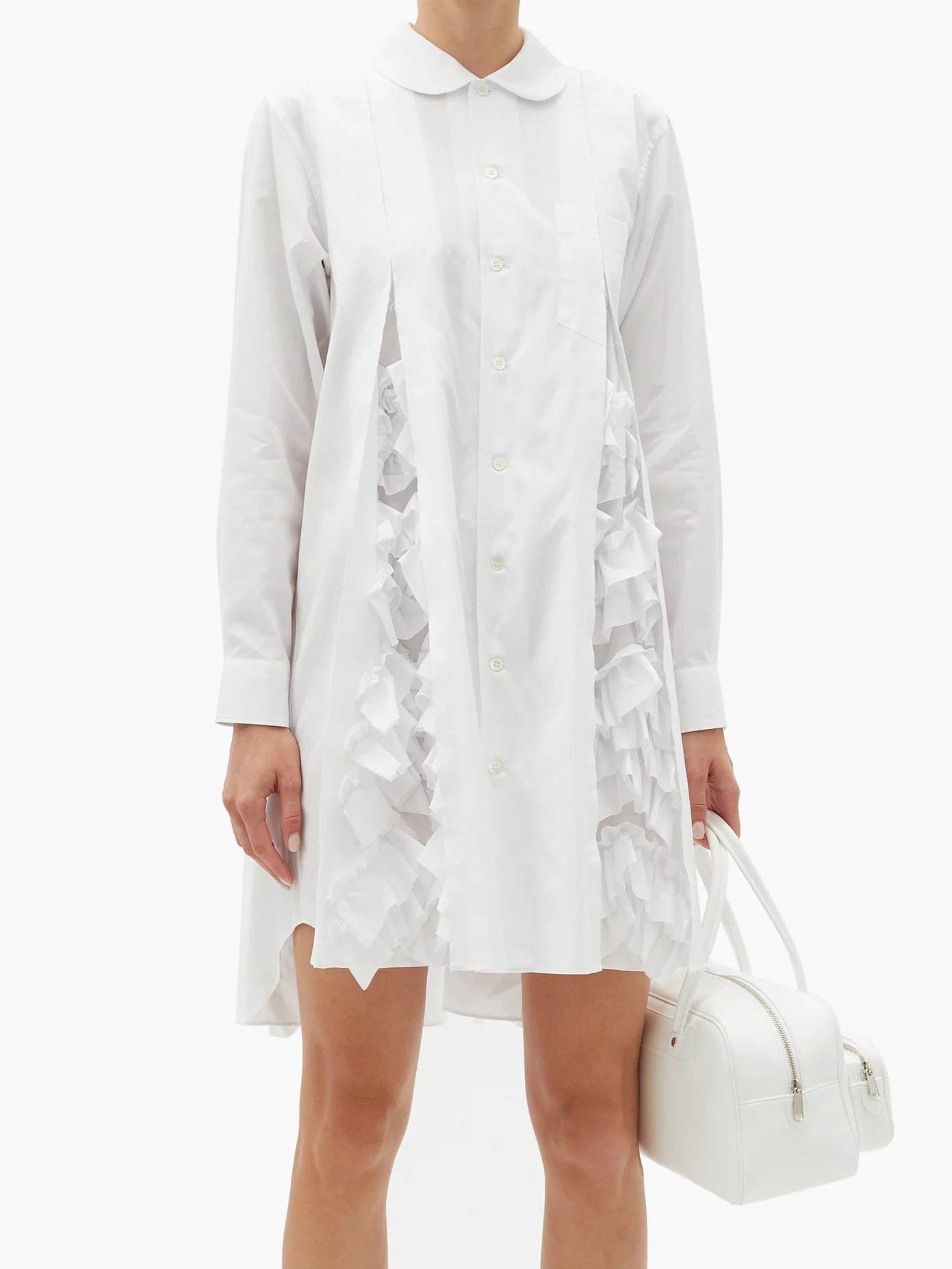 Ruffled-pleats cotton-poplin shirt dress - 6