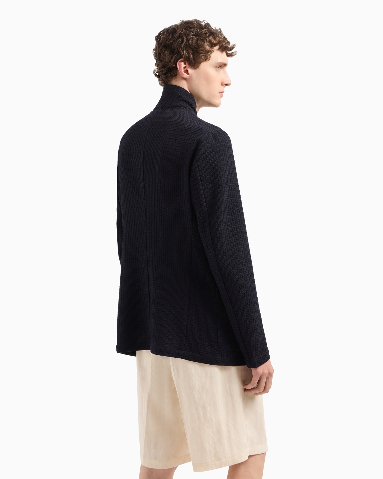 GURU-COLLAR JACKET WITH OFF-CENTRE FASTENING IN ARMURE VIRGIN WOOL - 3