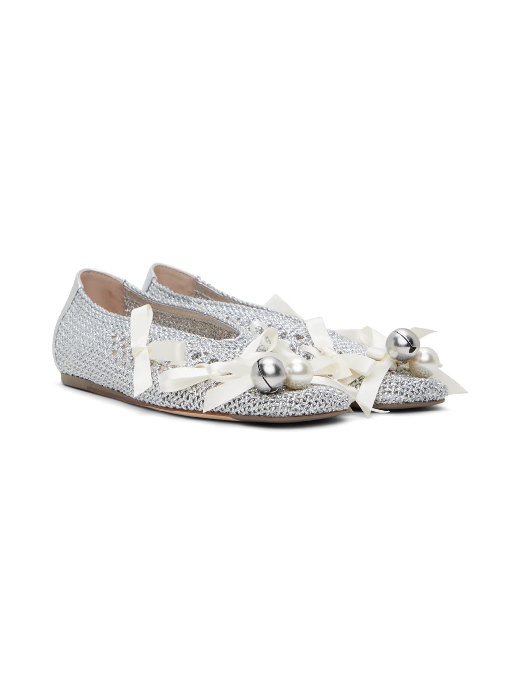 Silver Bell Charm Crochet Ballerina Flats - 4