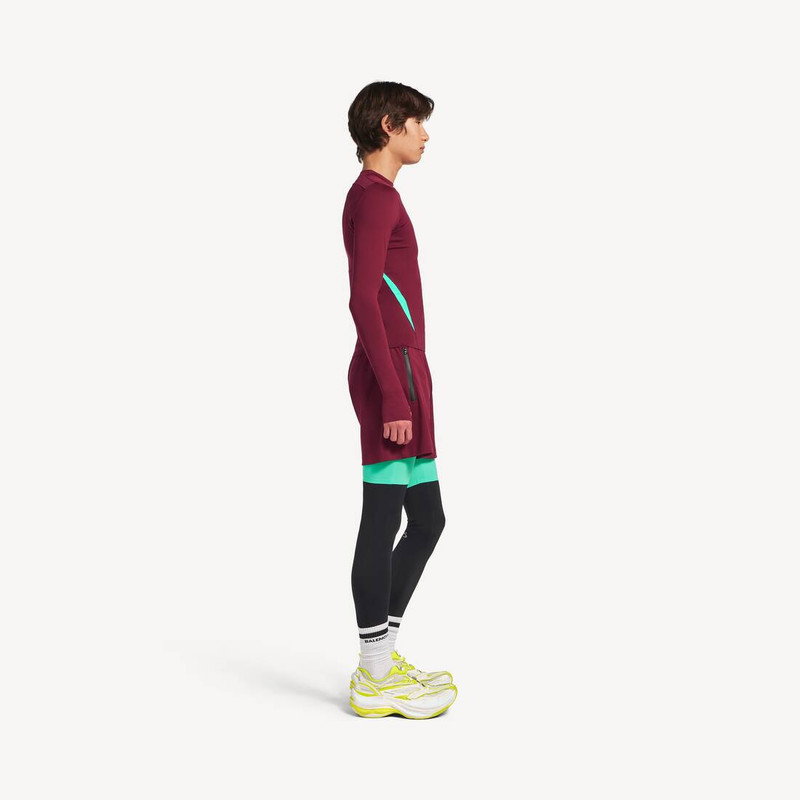 Men's Techwear Fitted Long Sleeve Top in Burgundy/aqua 3