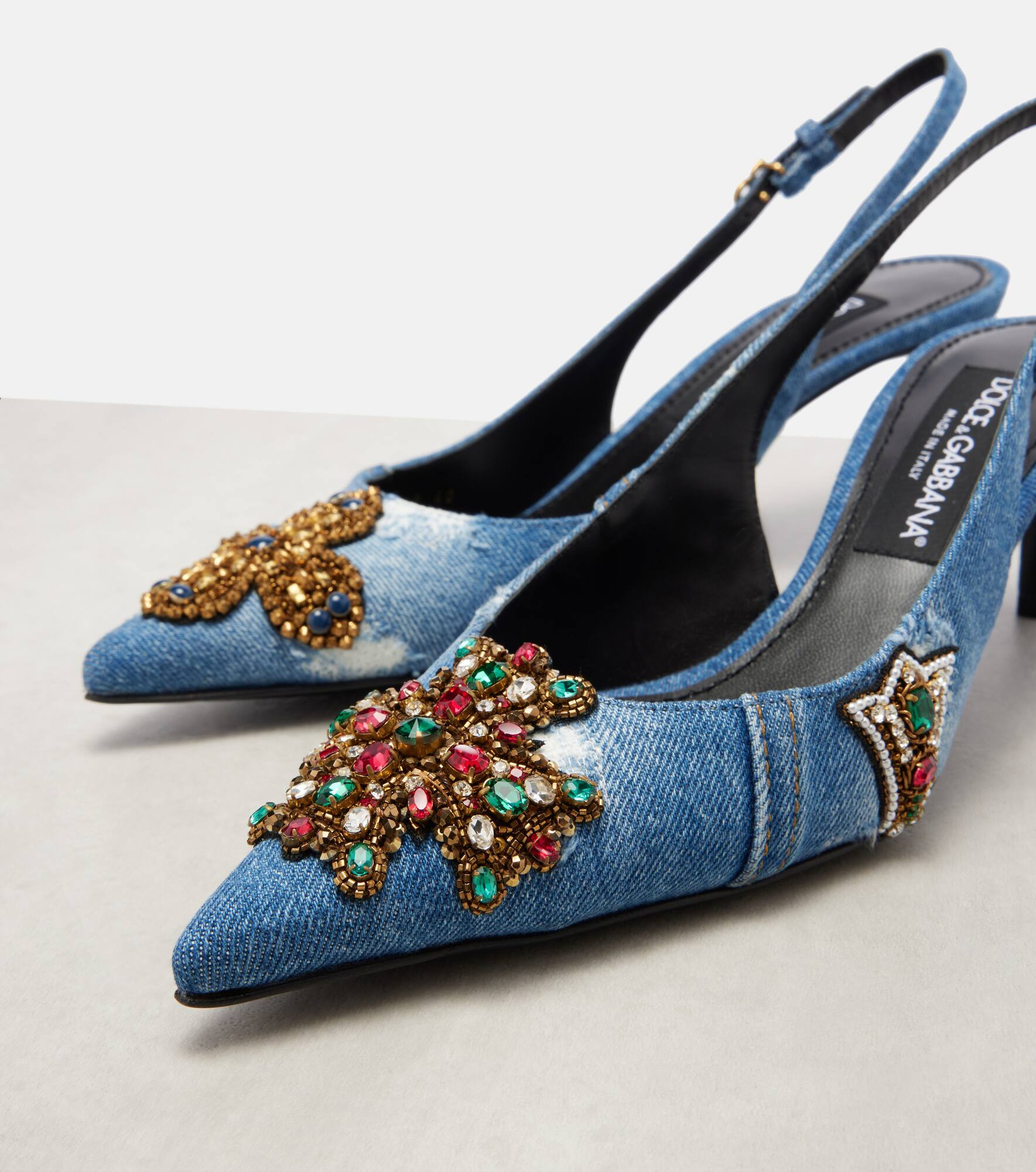 Embellished 60 denim slingback pumps - 5