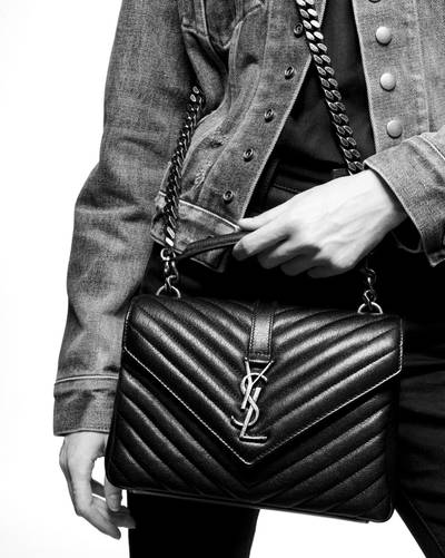 SAINT LAURENT college medium chain bag in quilted suede with studs outlook