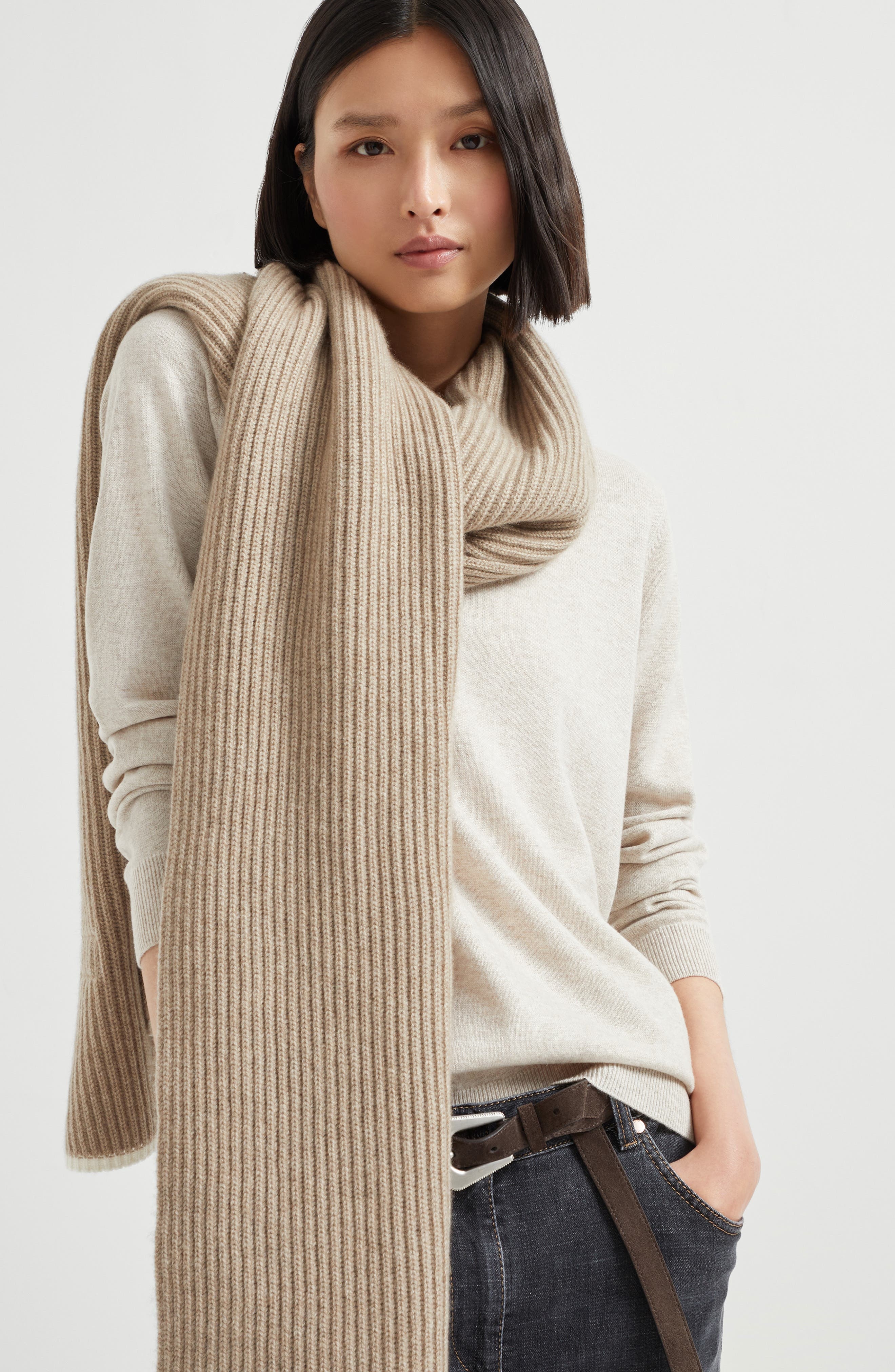 Brunello Cucinelli Knit scarf in Light Brown at Nordstrom - 5