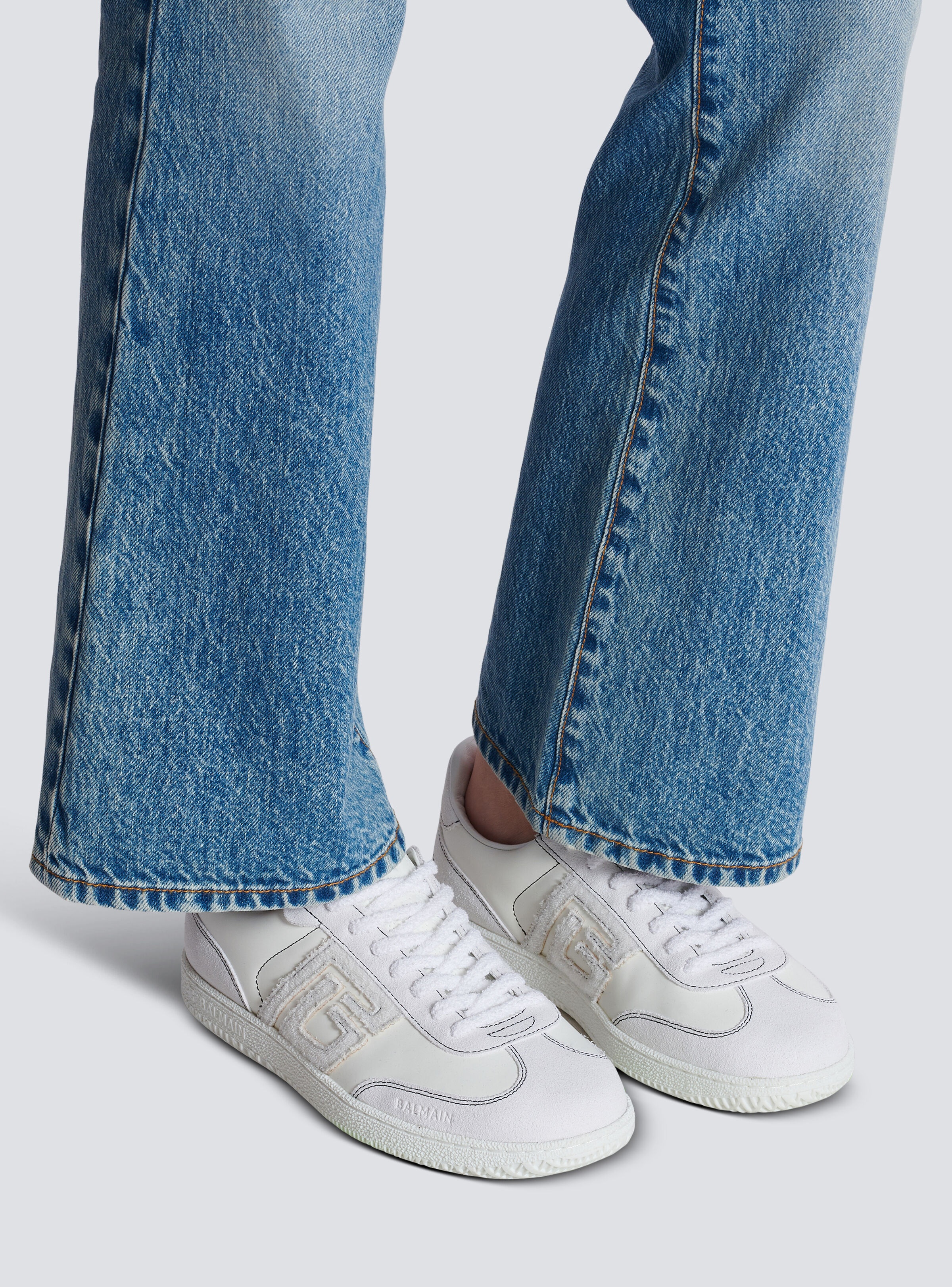 Balmain Swan trainers in calfskin and suede - 9