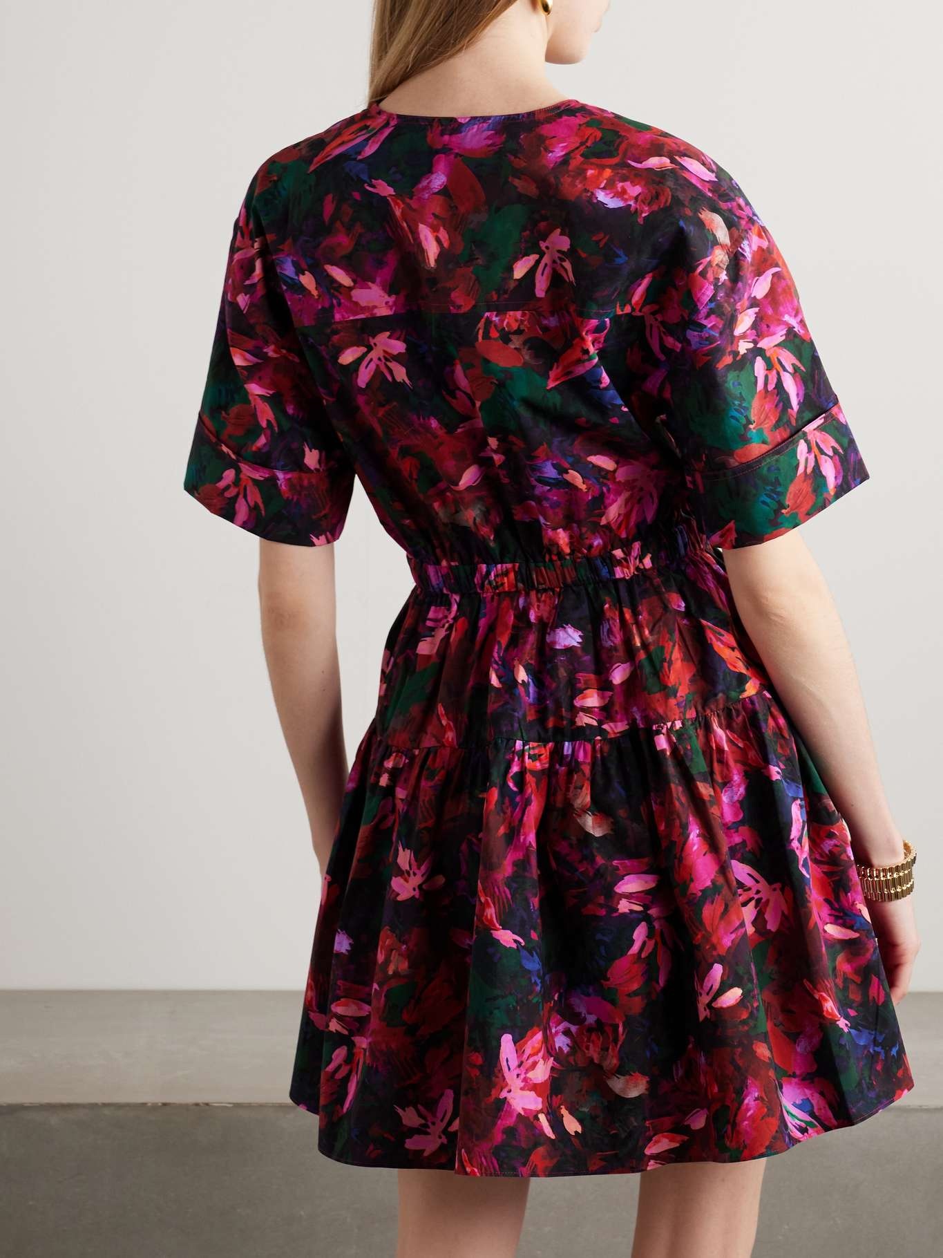 Nadira floral-print cotton-poplin mini dress Red - 3