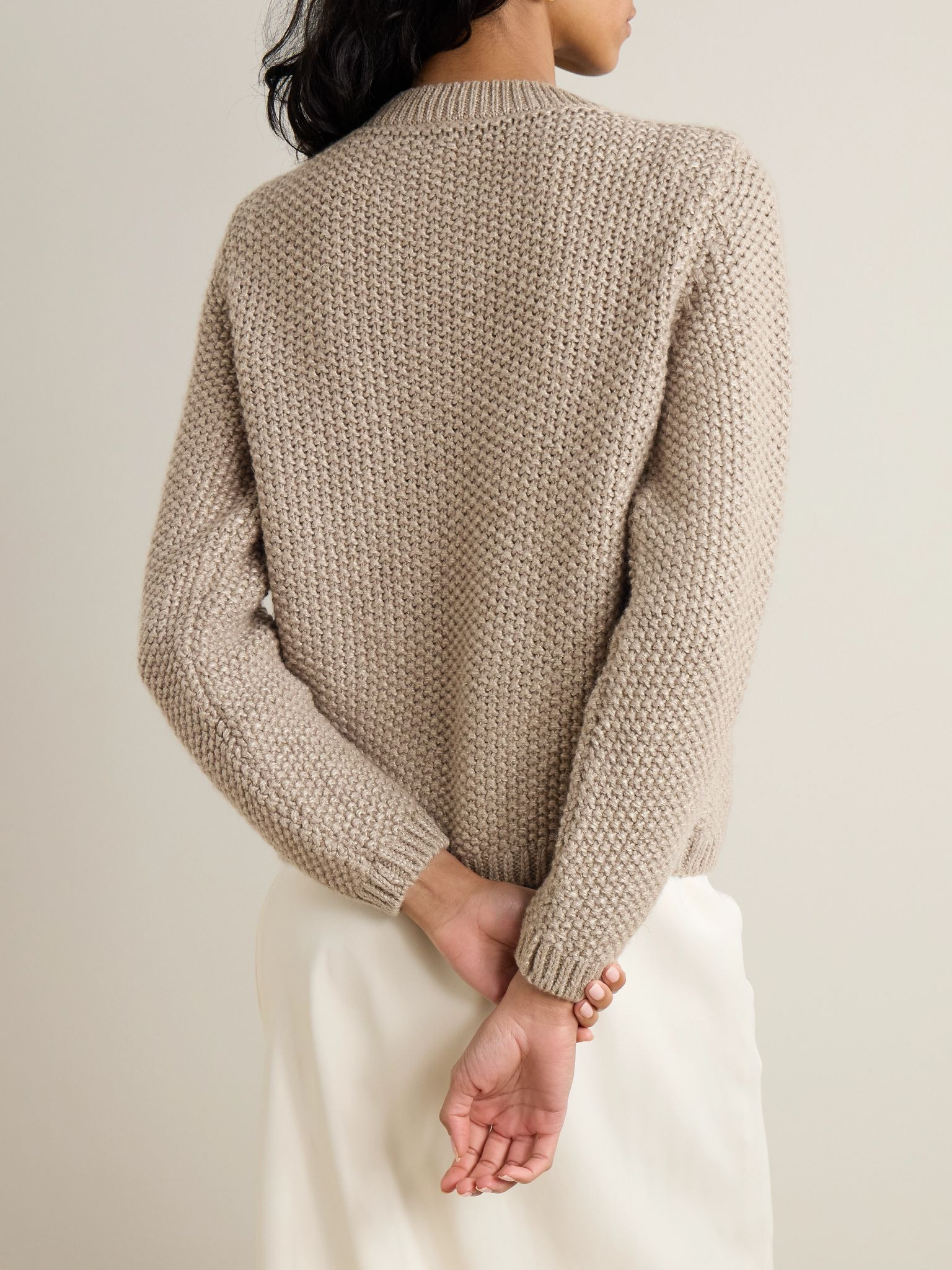 Baranca embellished linen and cashmere-blend cardigan Light brown - 3